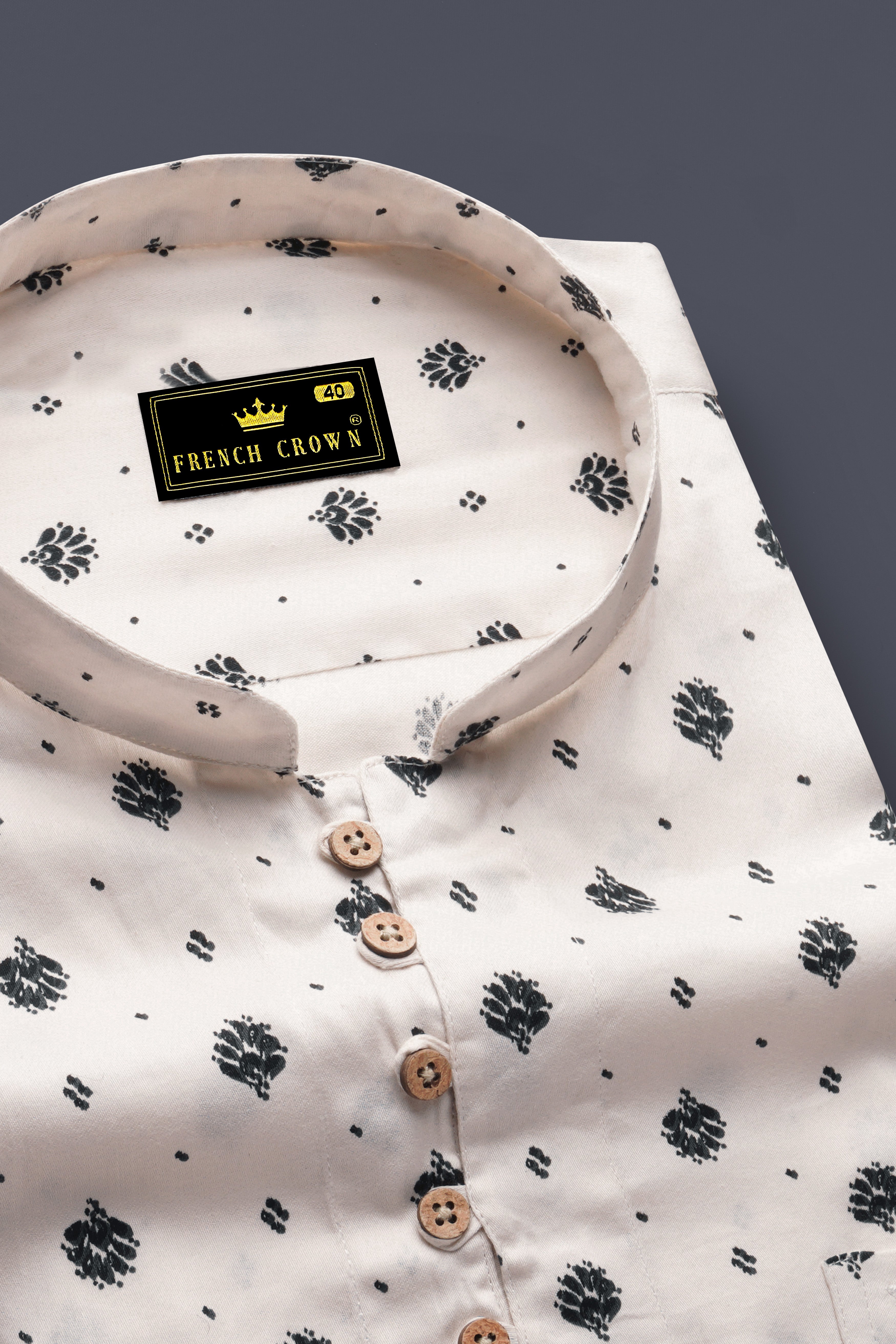 Merino Off White Twill Printed Kurta Shirt
