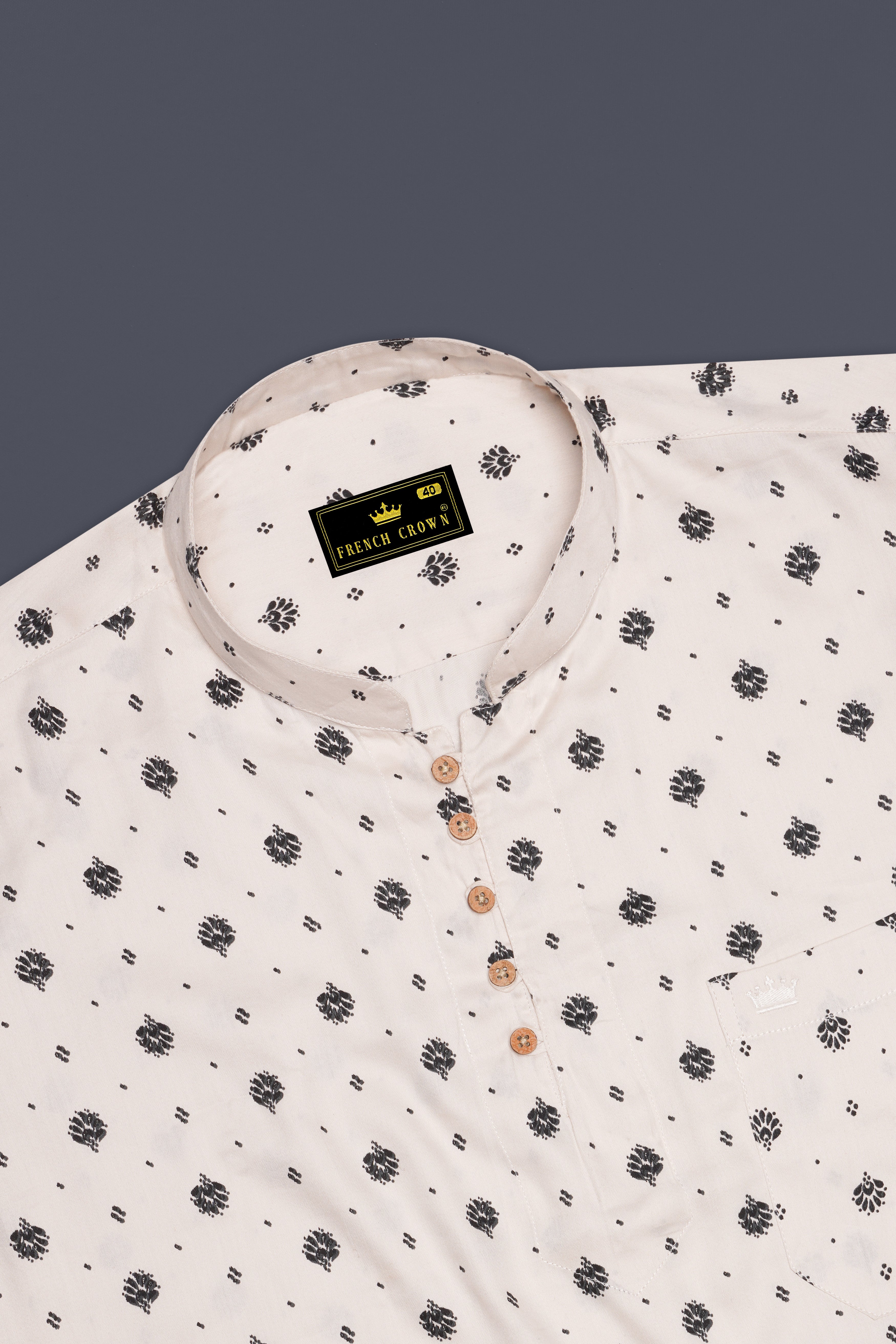 Merino Off White Twill Printed Kurta Shirt