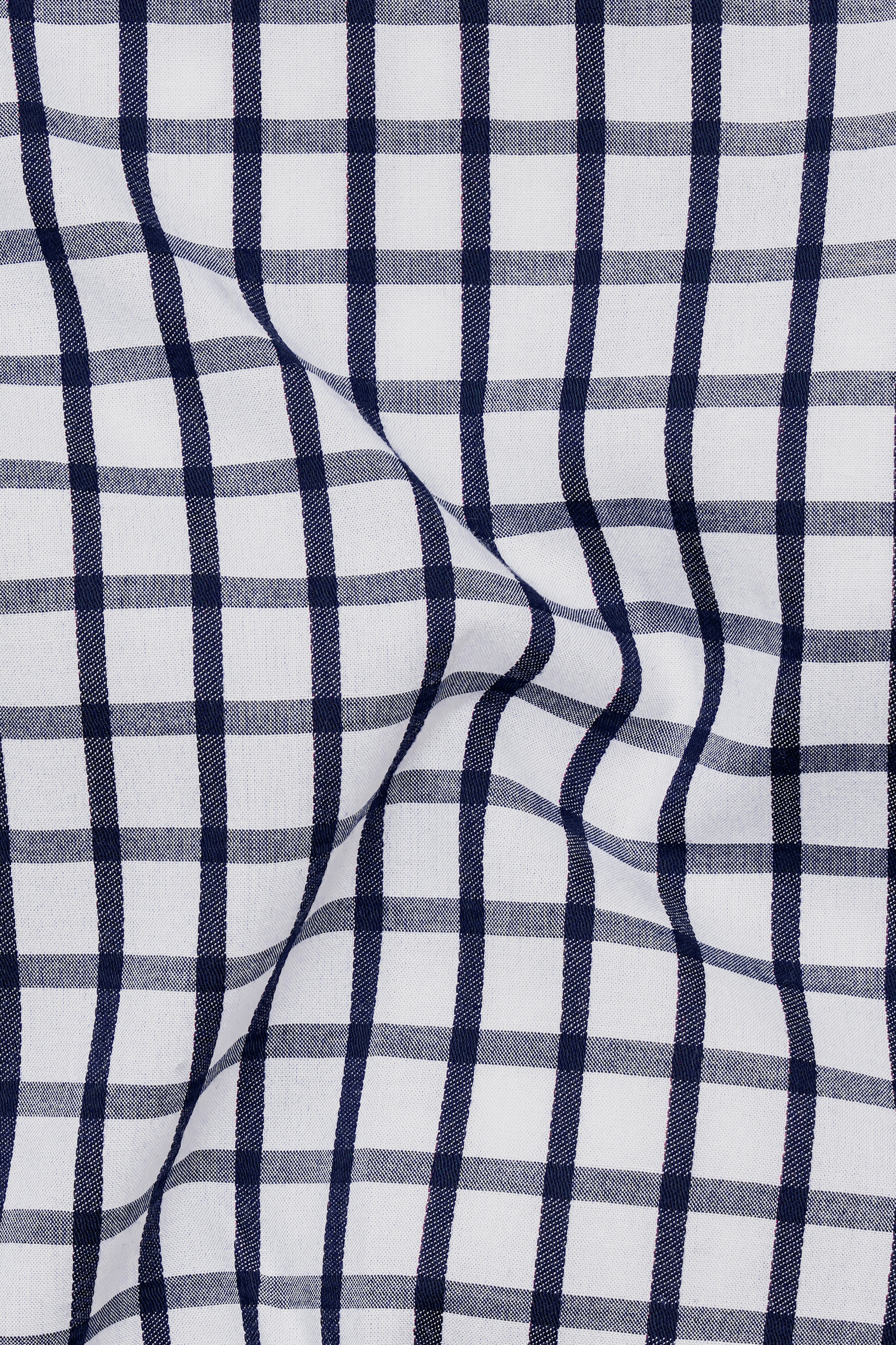 Bright White and Ebony Clay Blue Gingham Dobby Textured Premium Giza Cotton Shirt