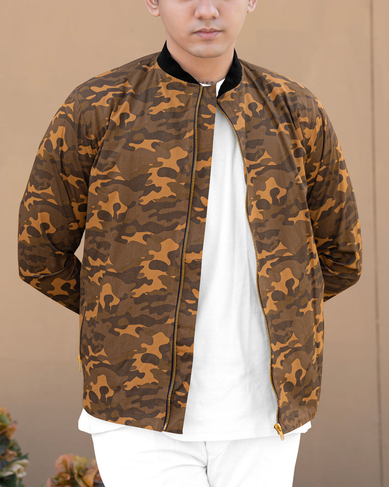 BOURBONN WITH DARK TAUPE BROWN CAMOUFLAGE ROYAL OXFORD BOMBER JACKET