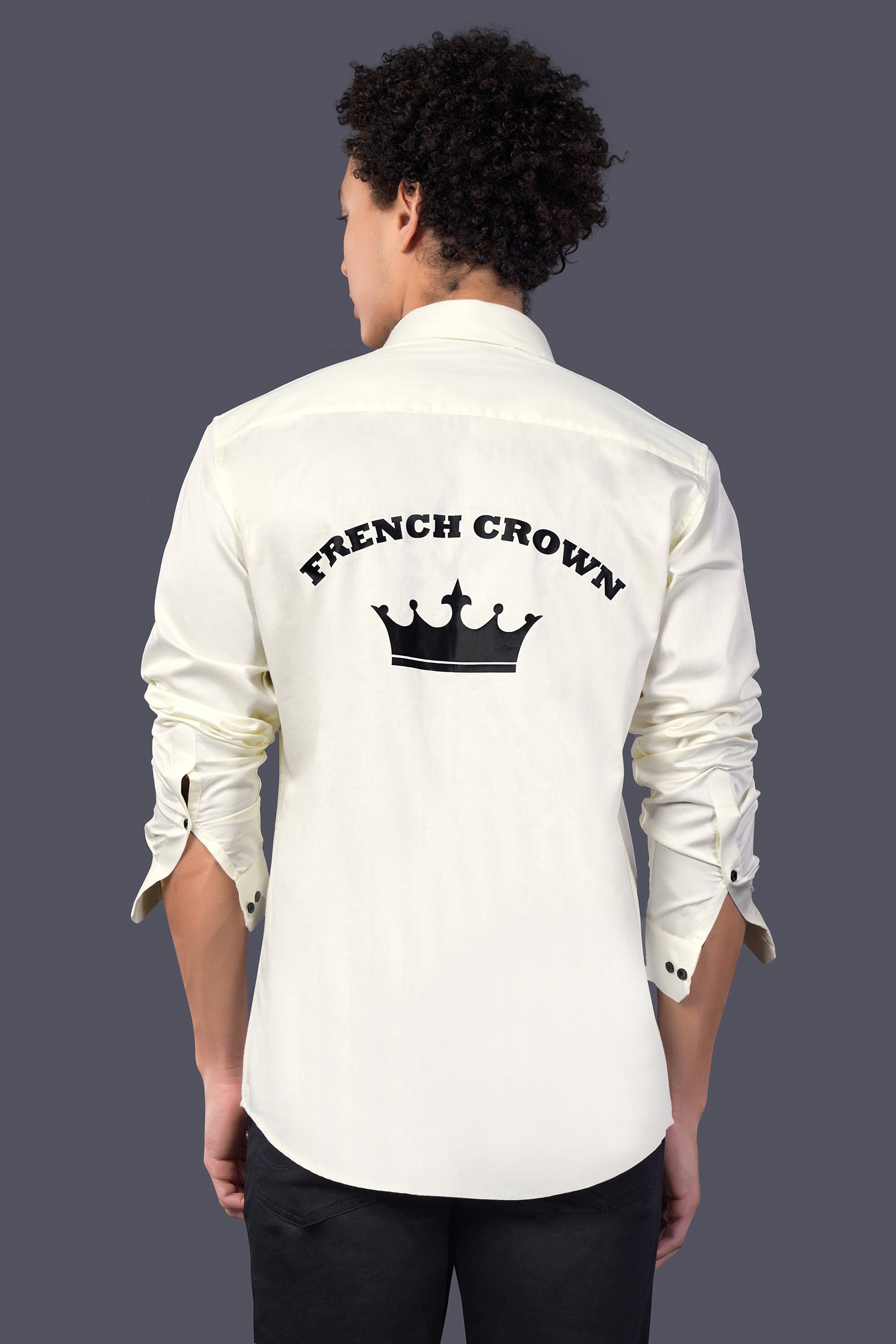Amour Cream French Crown Printed Subtle Sheen Super Soft Premium Cotton Designer Shirt