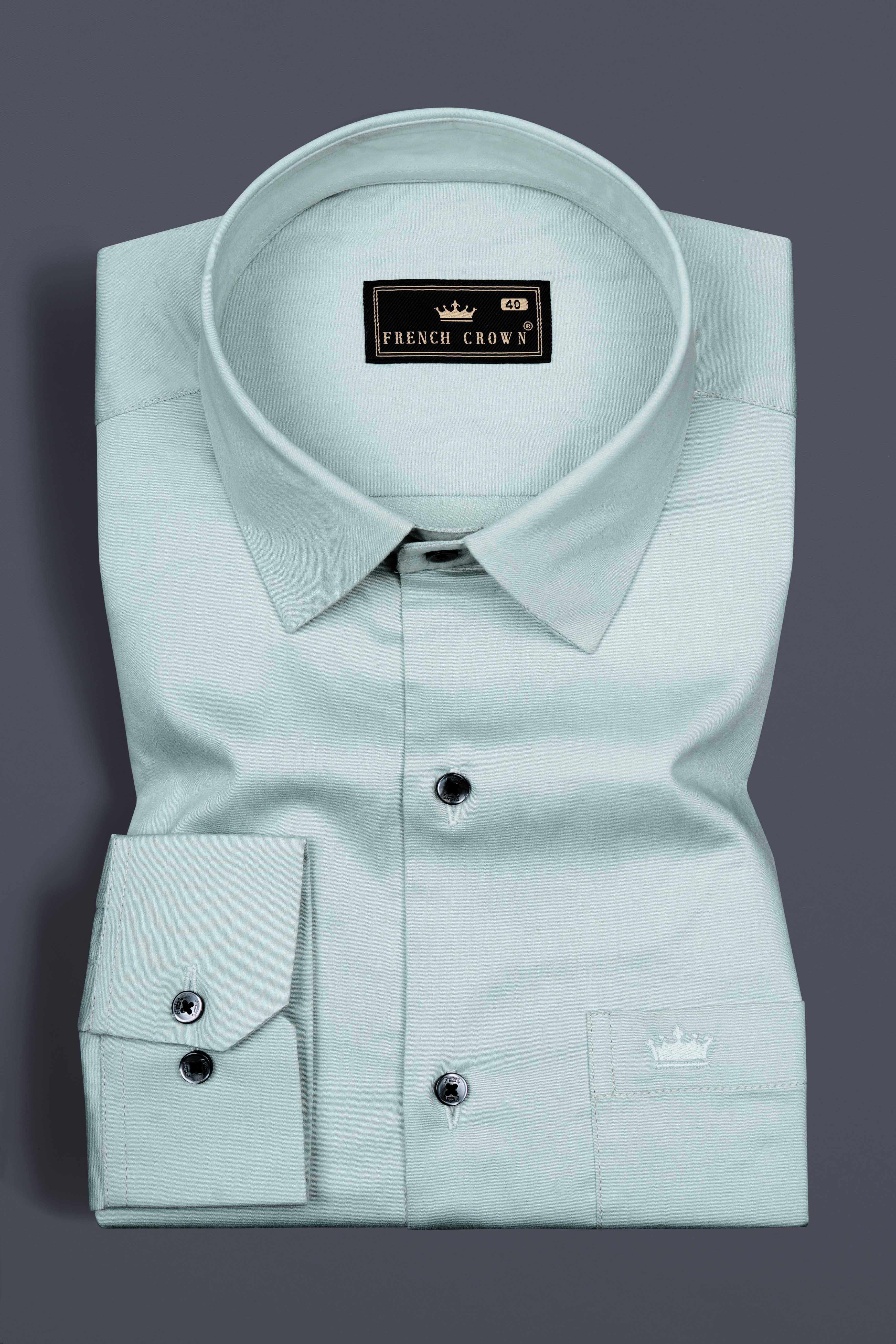 Cyan Green French Crown Printed Subtle Sheen Super Soft Premium Cotton Designer Shirt