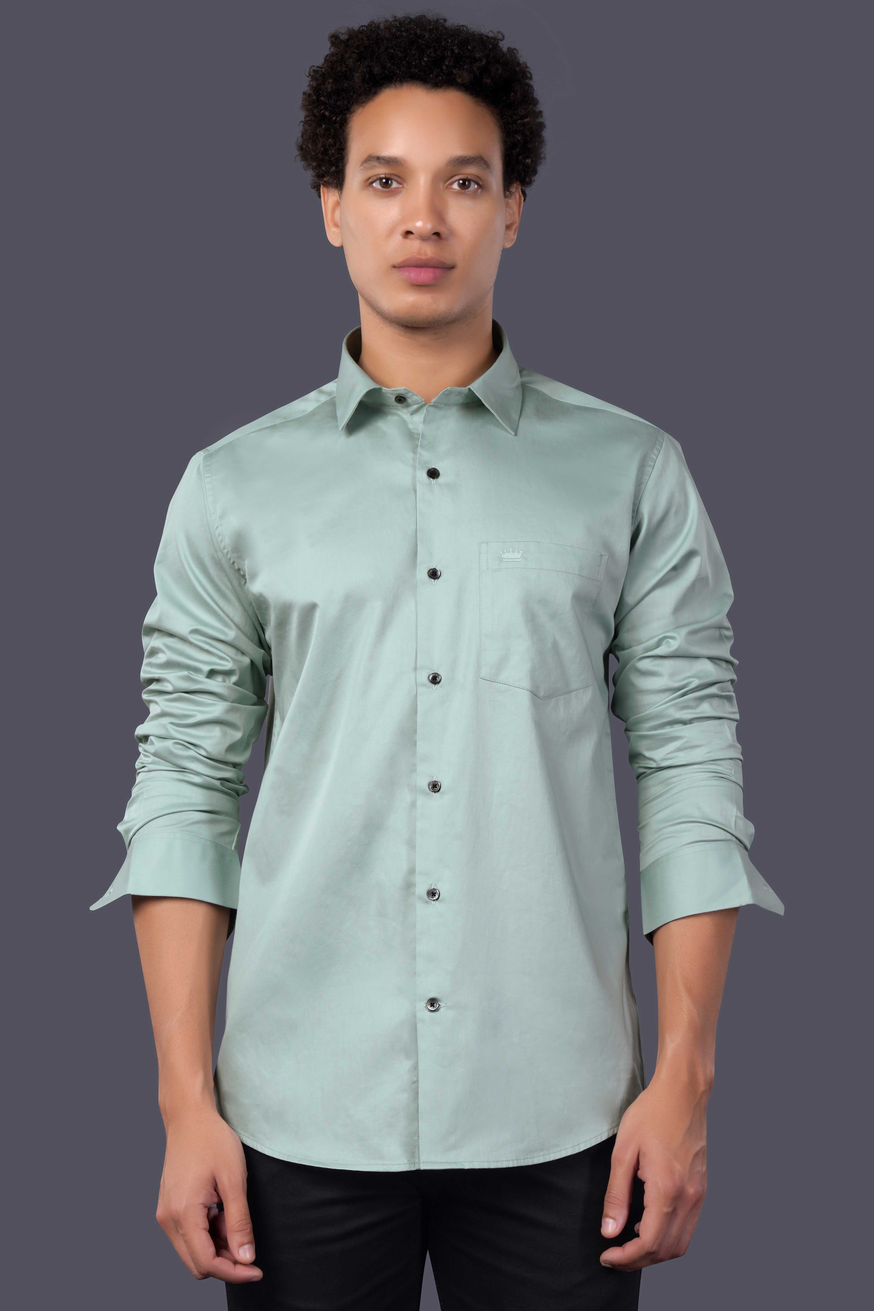 Cyan Green French Crown Printed Subtle Sheen Super Soft Premium Cotton Designer Shirt