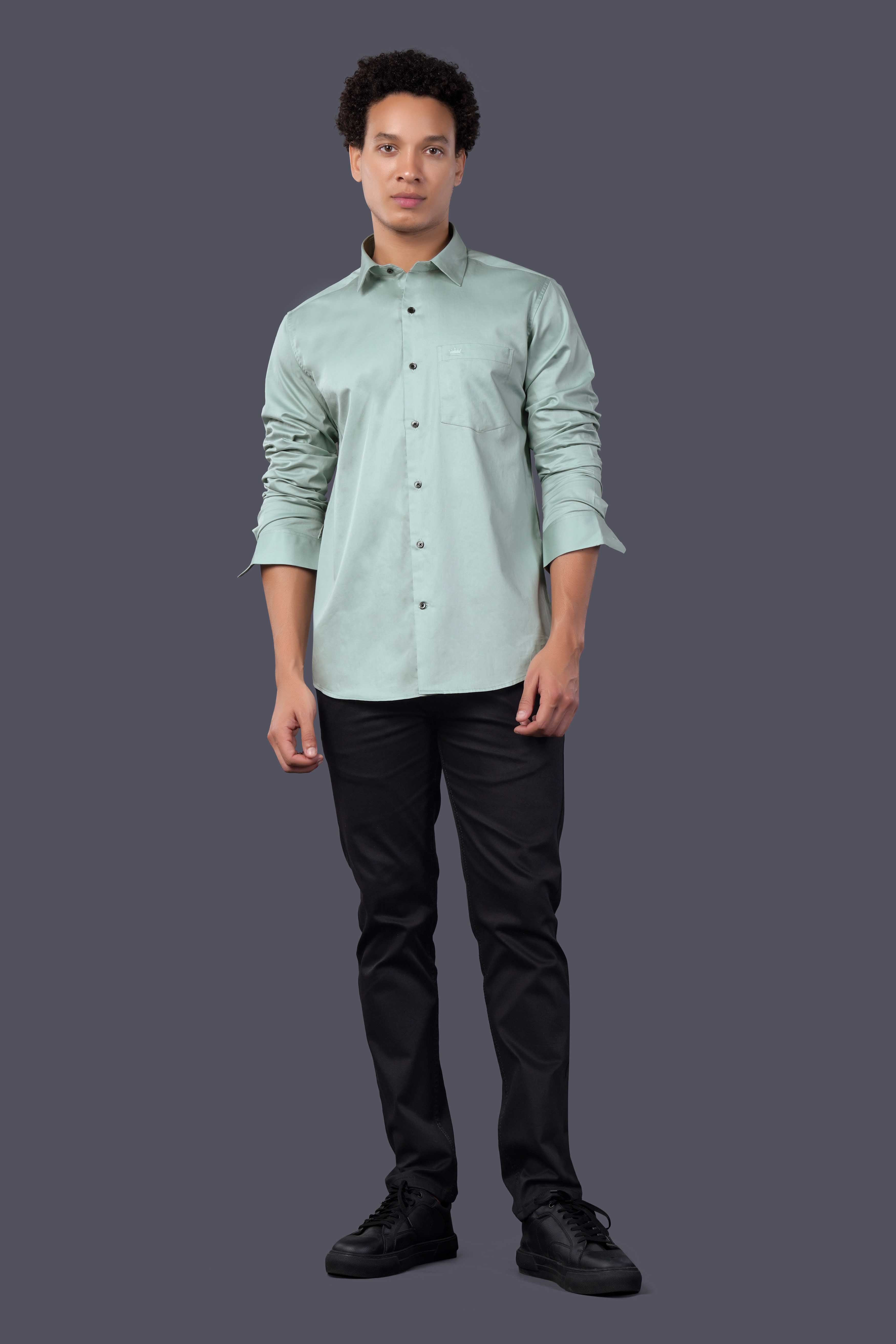 Cyan Green French Crown Printed Subtle Sheen Super Soft Premium Cotton Designer Shirt