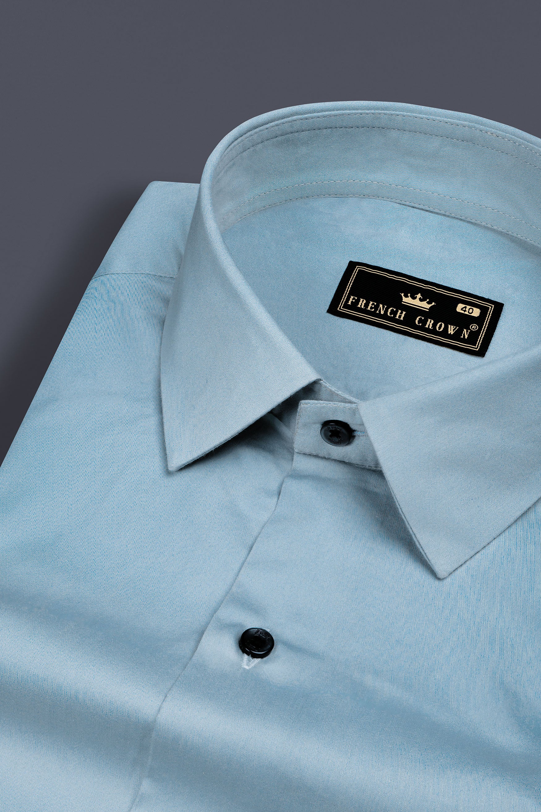 Glacier Blue French Crown Printed Subtle Sheen Super Soft Premium Cotton Designer Shirt