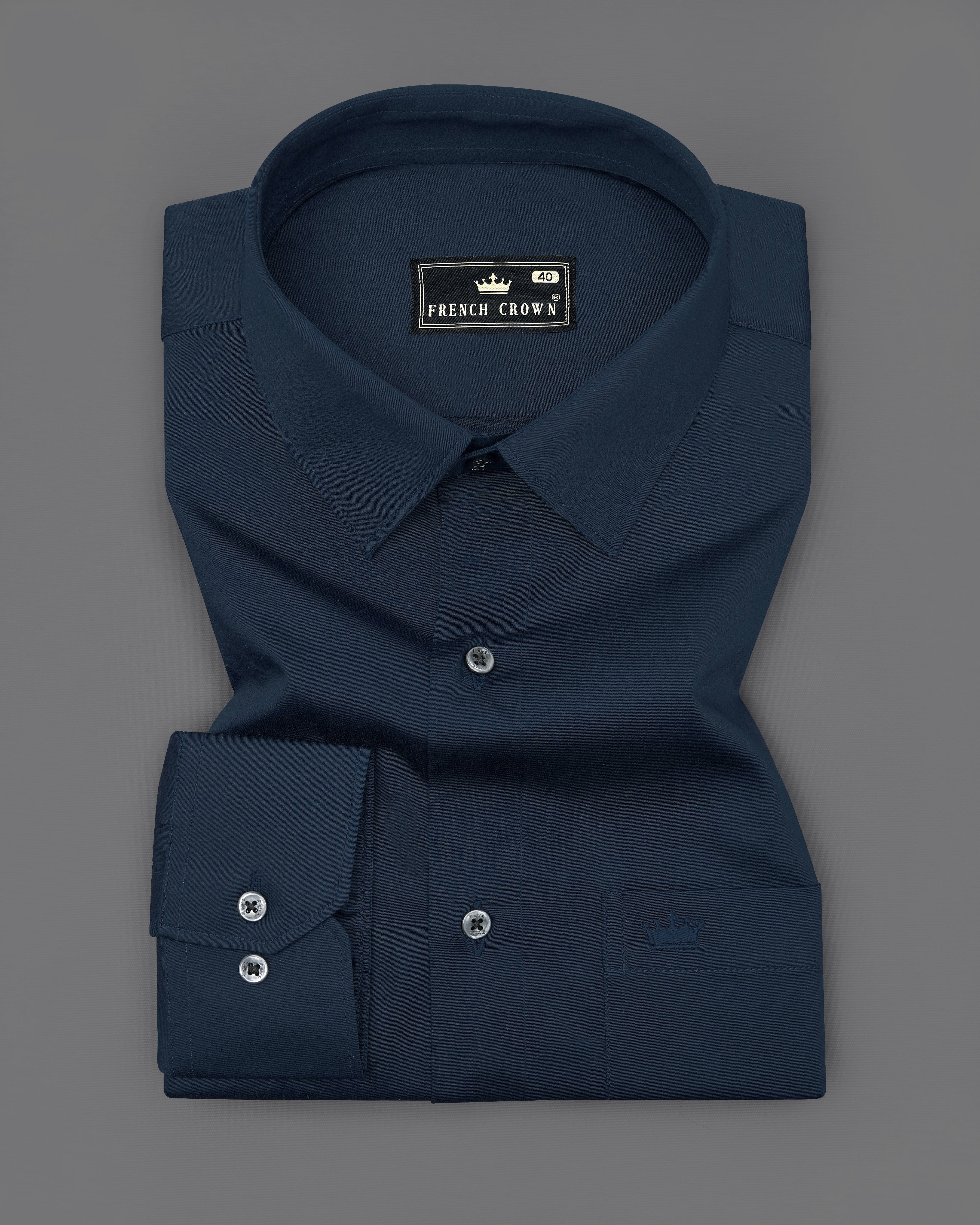 Baltic Sea Navy Blue Subtle Sheen Super Soft Premium Cotton Shirt