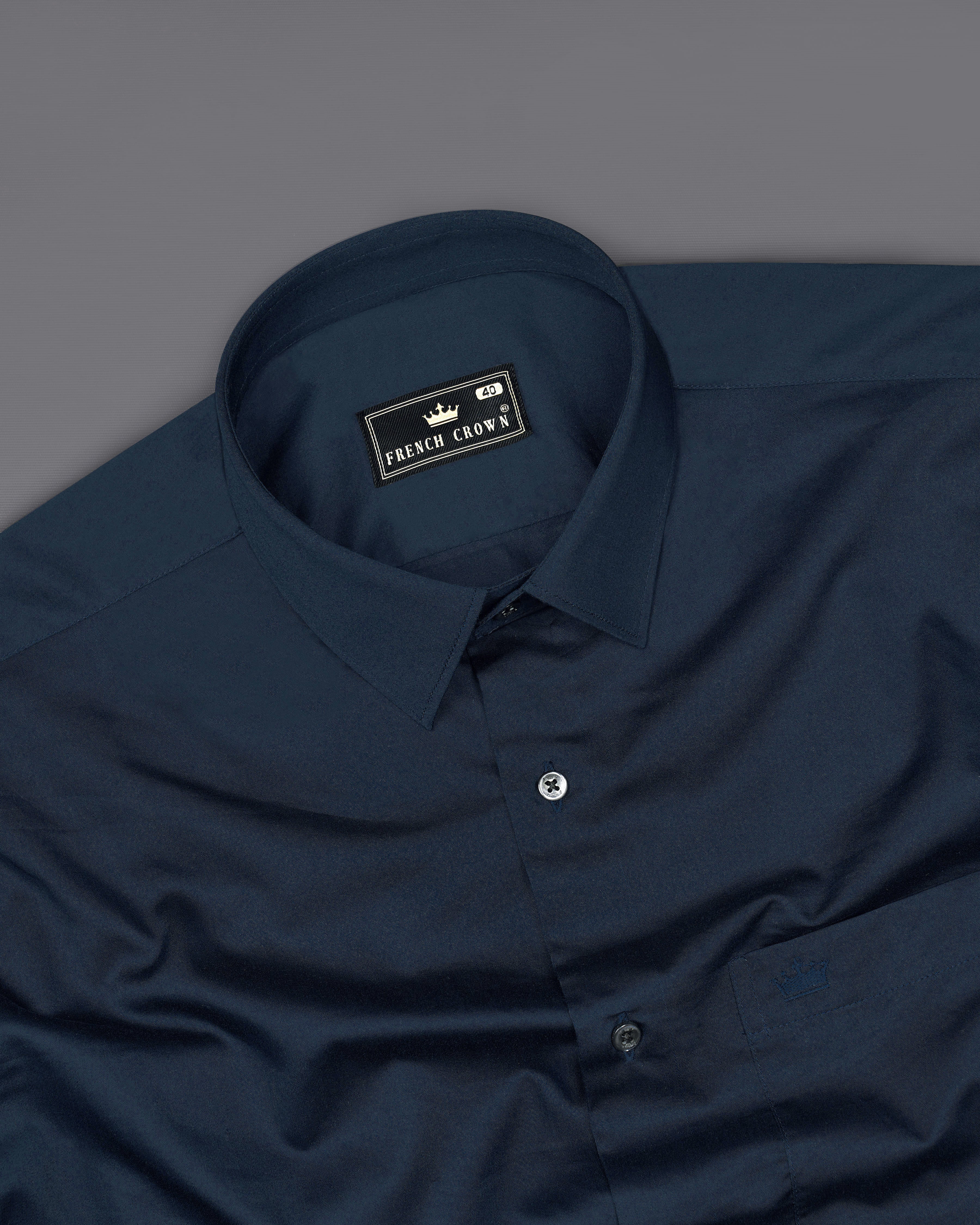 Baltic Sea Navy Blue Subtle Sheen Super Soft Premium Cotton Shirt