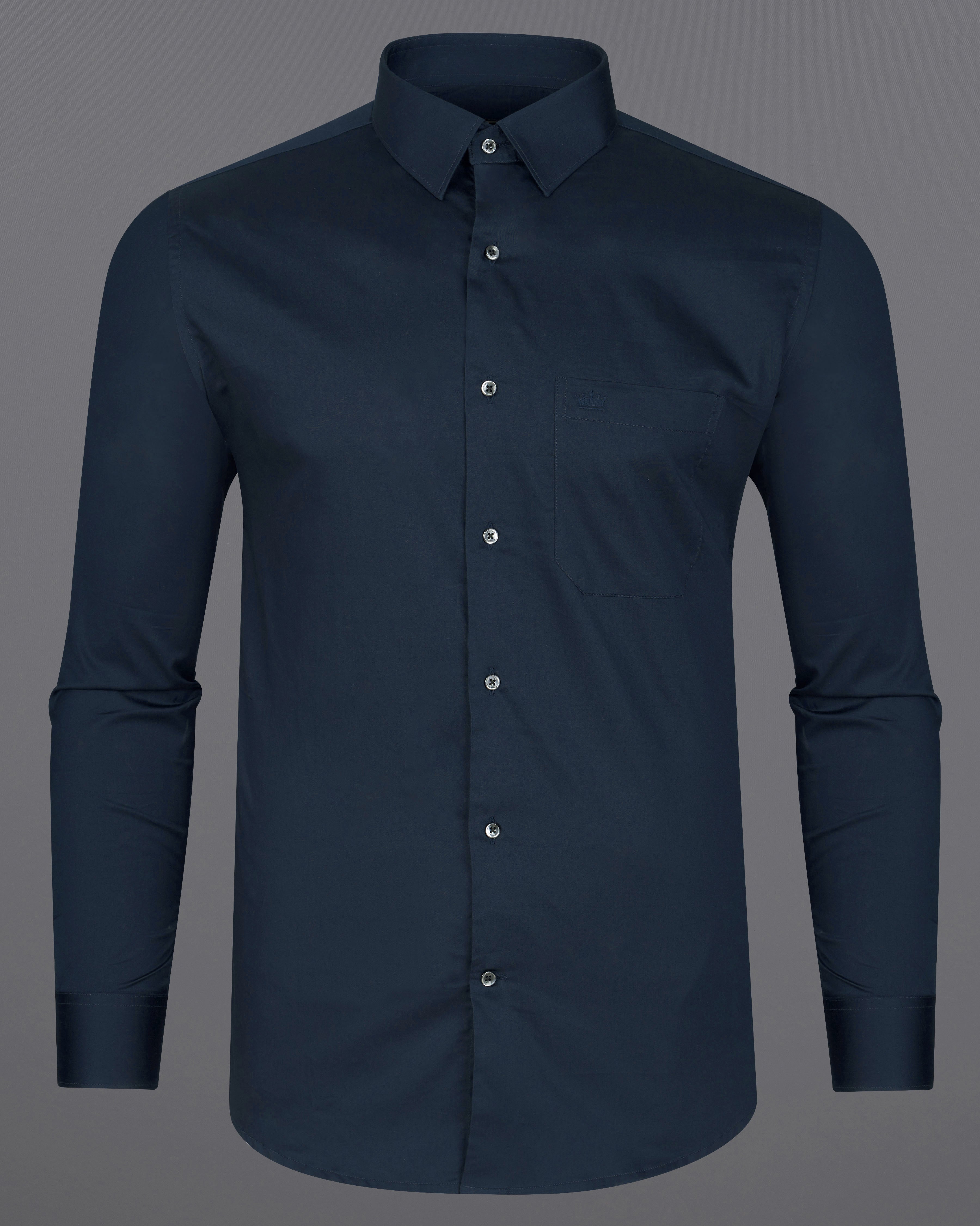 Baltic Sea Navy Blue Subtle Sheen Super Soft Premium Cotton Shirt