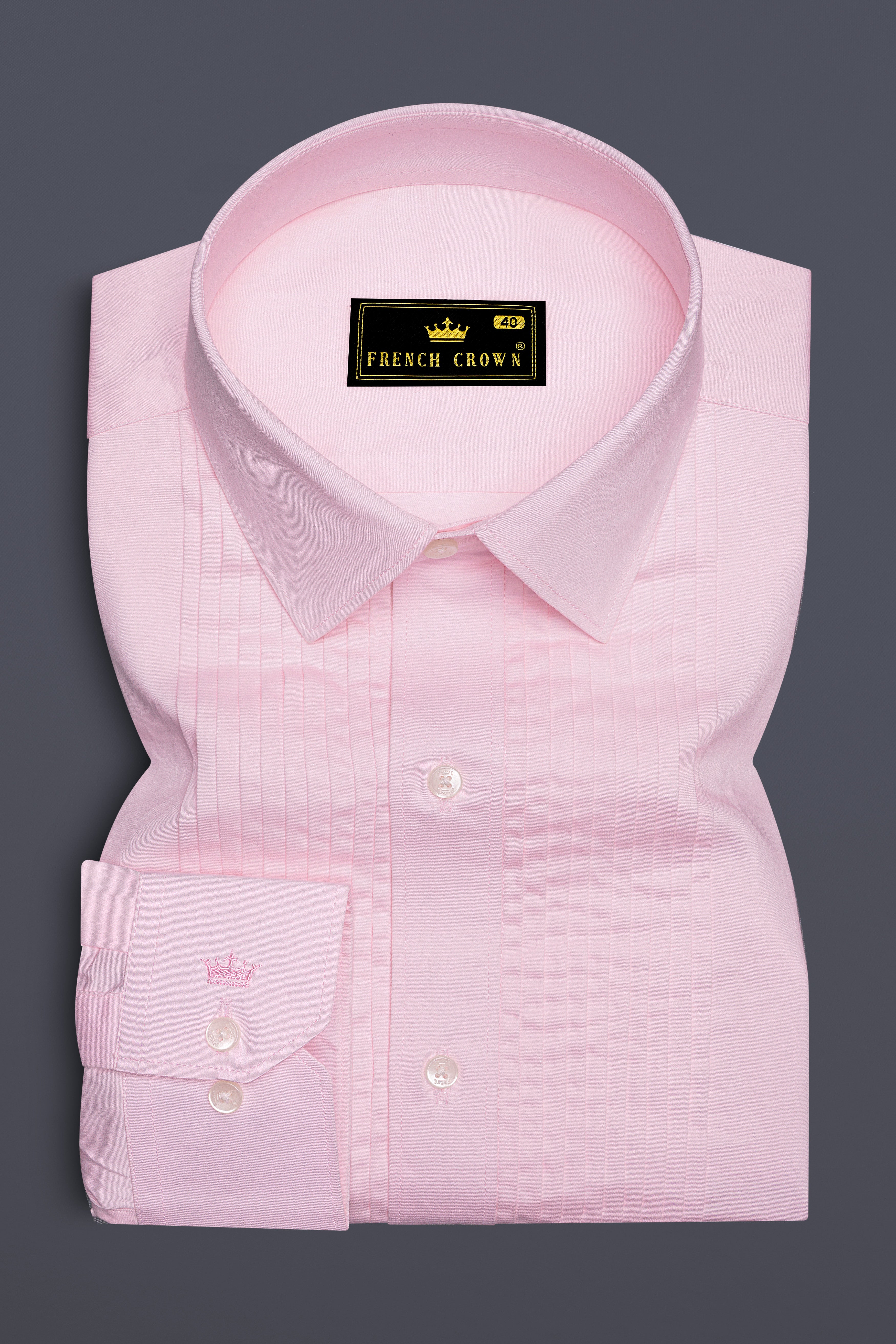 Pinocchio Pink Subtle Sheen Snake Pleated Super Soft Premium Cotton Tuxedo Shirt