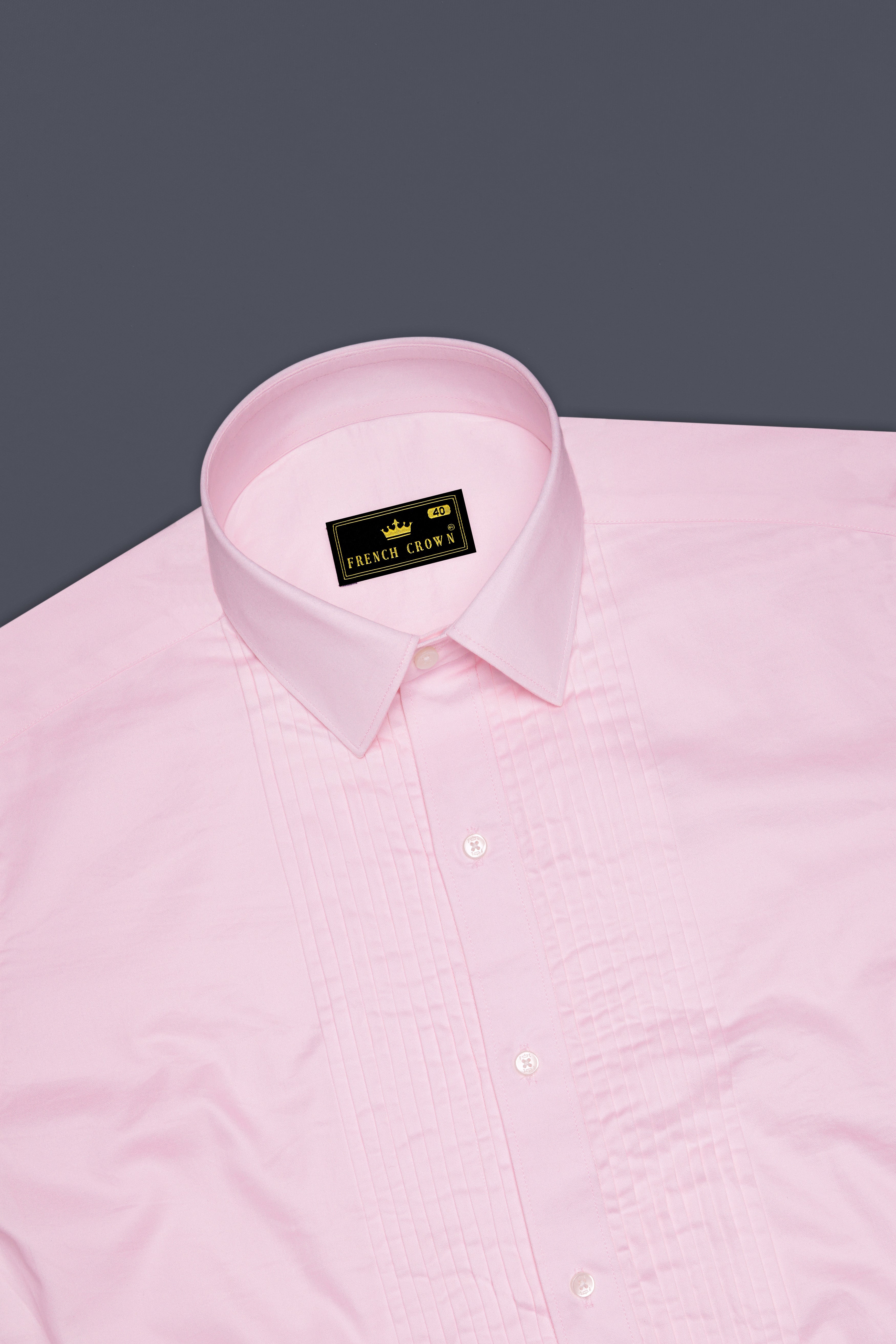 Pinocchio Pink Subtle Sheen Snake Pleated Super Soft Premium Cotton Tuxedo Shirt