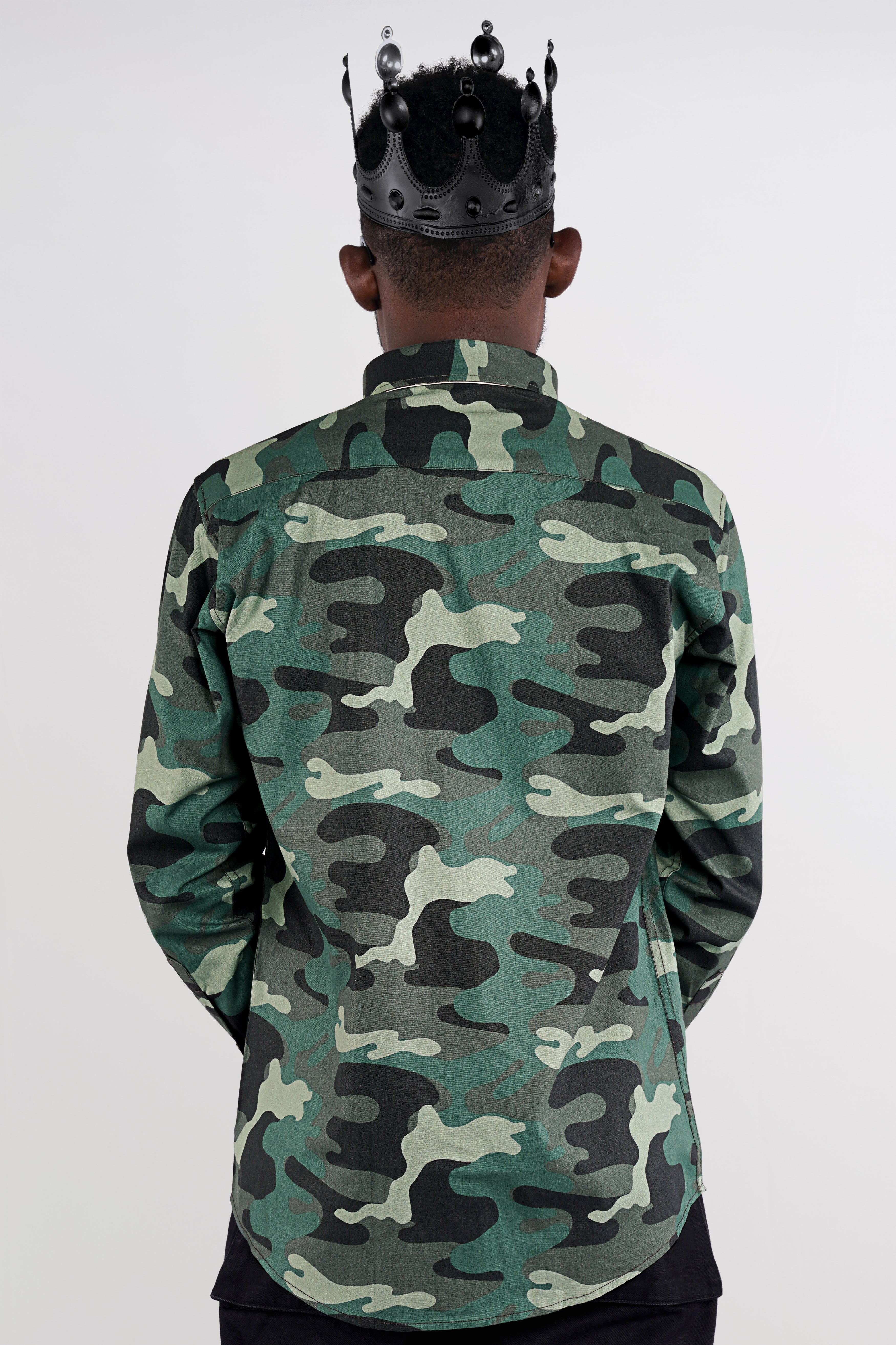 Viridian Green with Multicolour Camouflage Printed Royal Oxford Shirt
