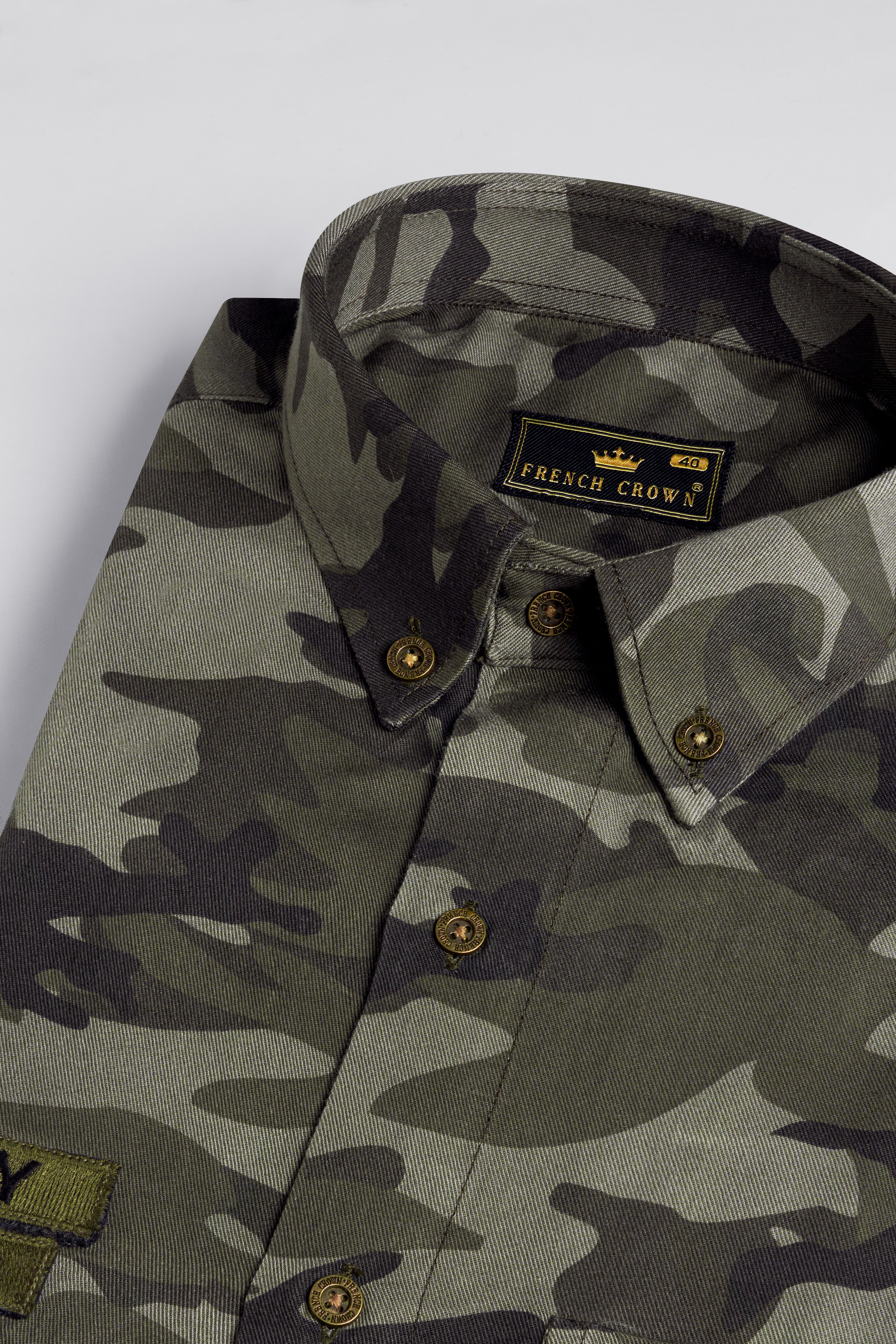 Lunar Dark Green with Concord Green Camouflage Patchwork Premium Tencel Designer Shirt