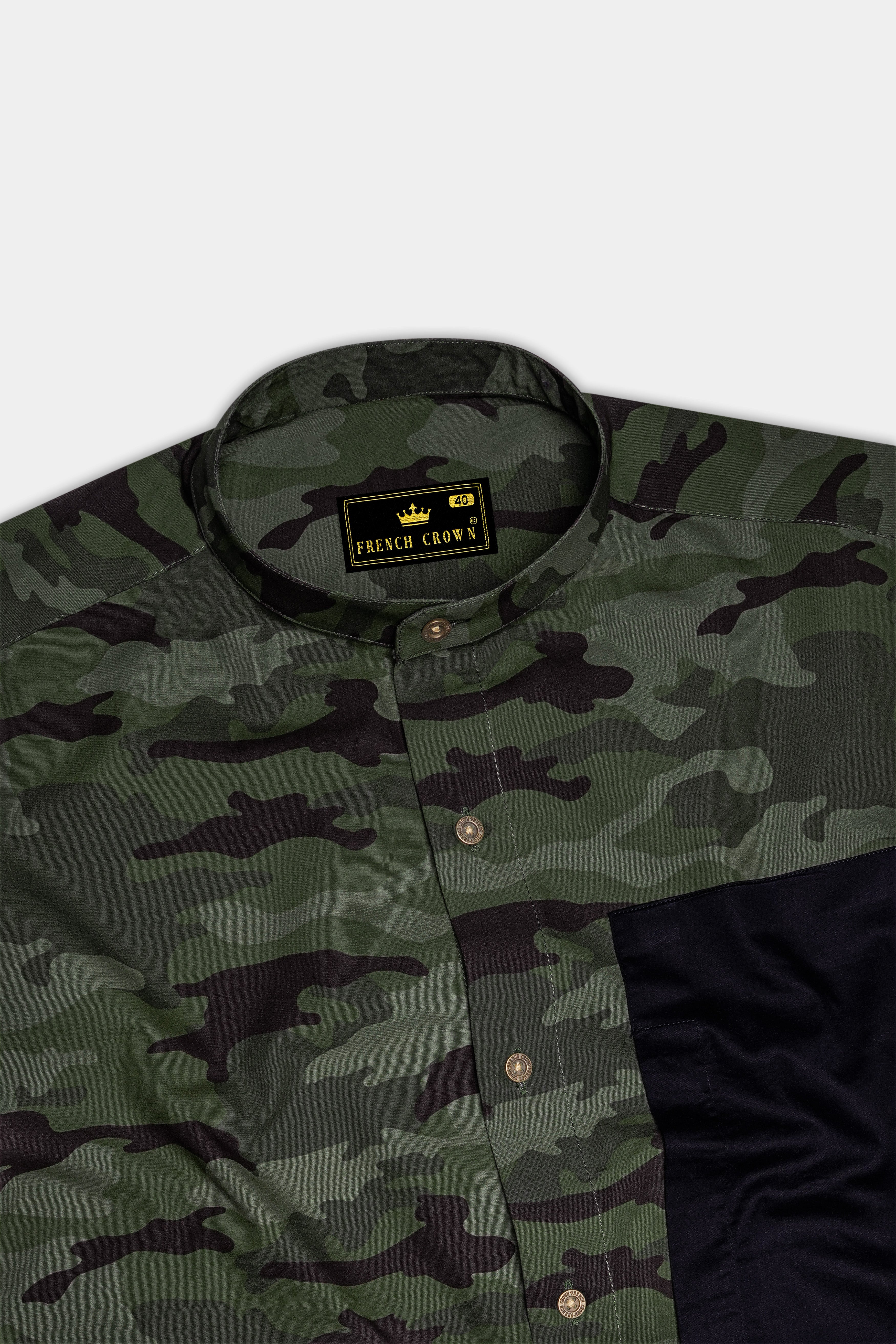 Finch Green with Zeus Brown Camouflage Printed Royal Oxford Designer Shirt