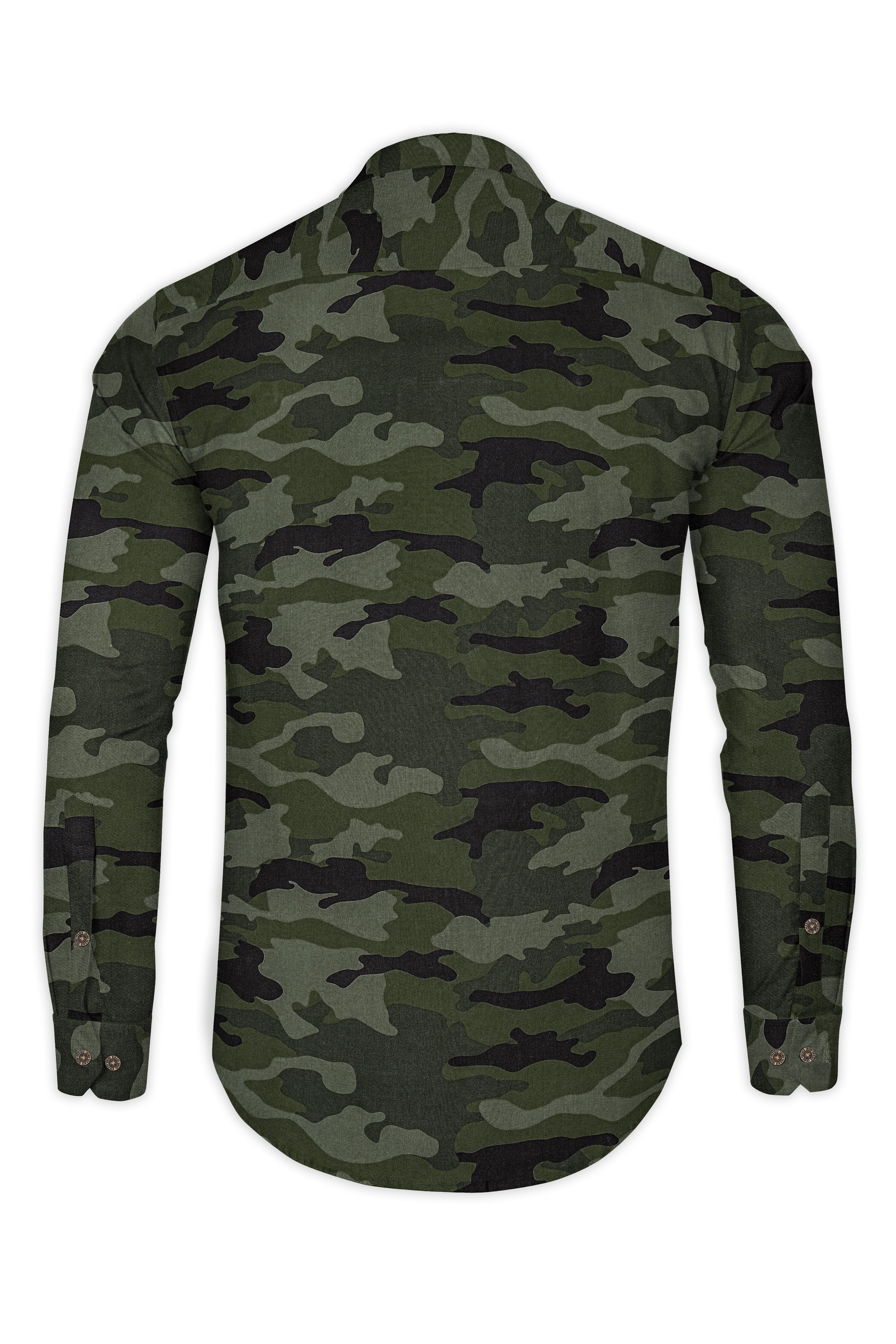 Finch Green with Zeus Brown Camouflage Printed Royal Oxford Designer Shirt