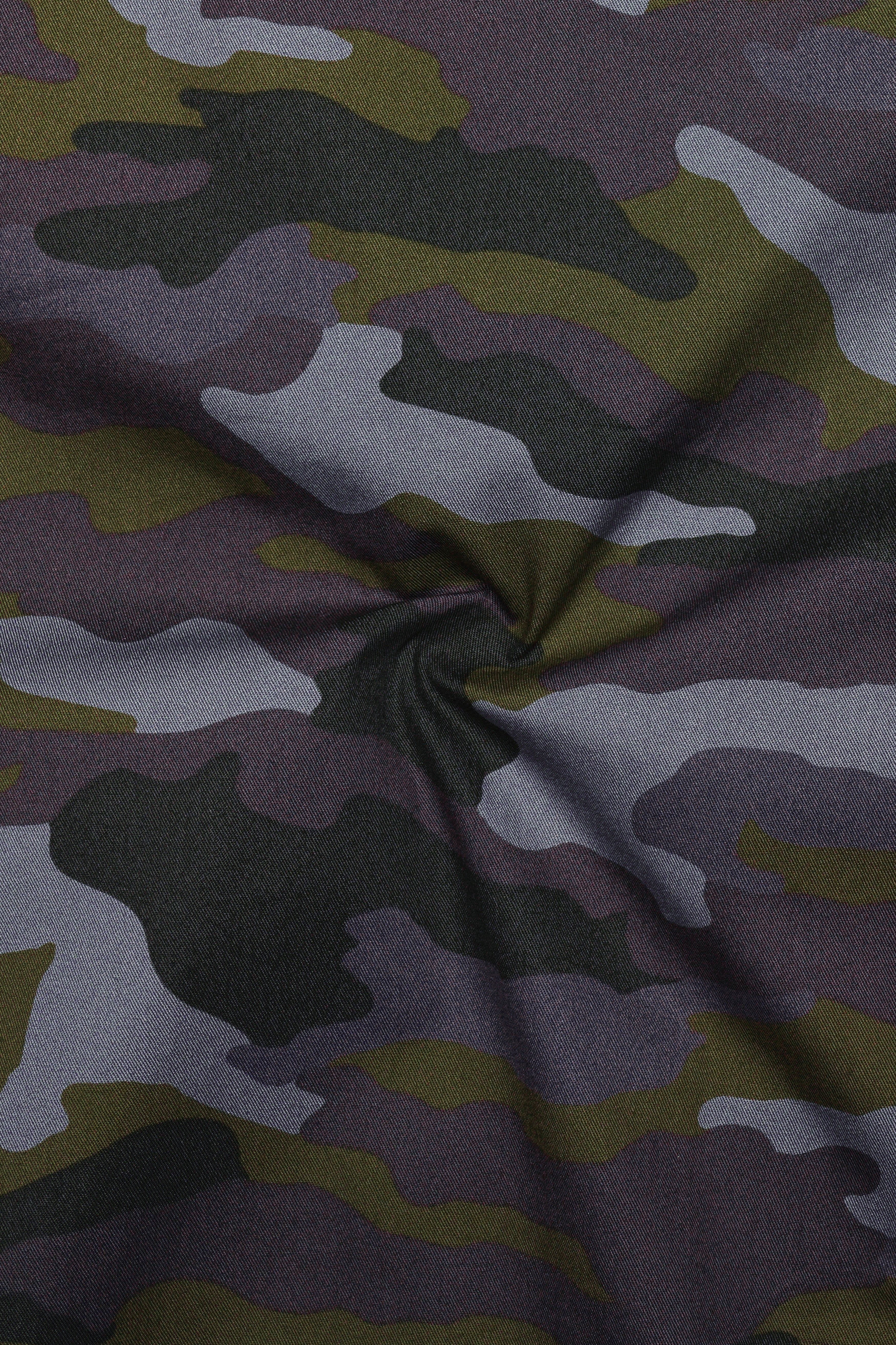 Gravel Gray with Hemlock Green Camouflage Printed Royal Oxford Designer Overshirt/Shacket