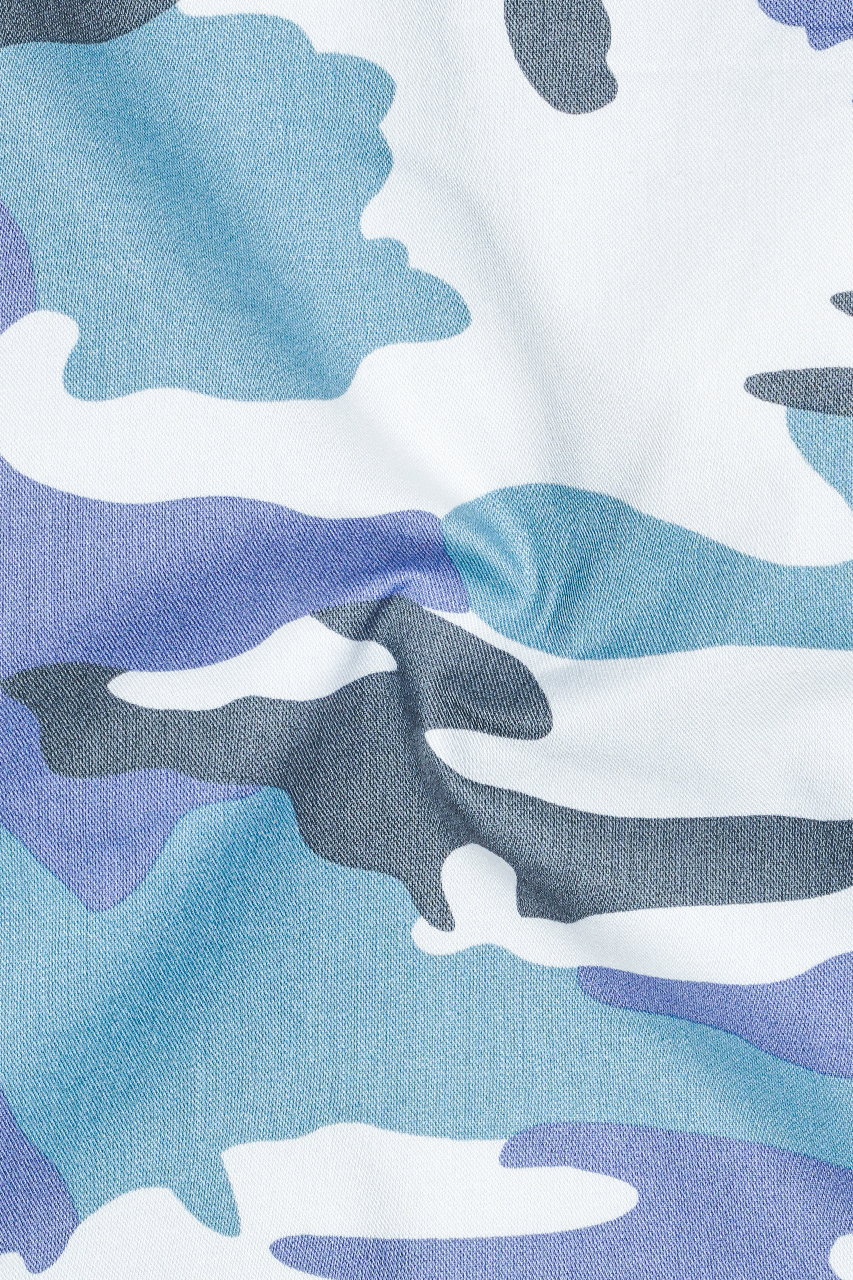 Comet Blue With Multicoloured  Camouflage Printed Royal Oxford Designer Shirt