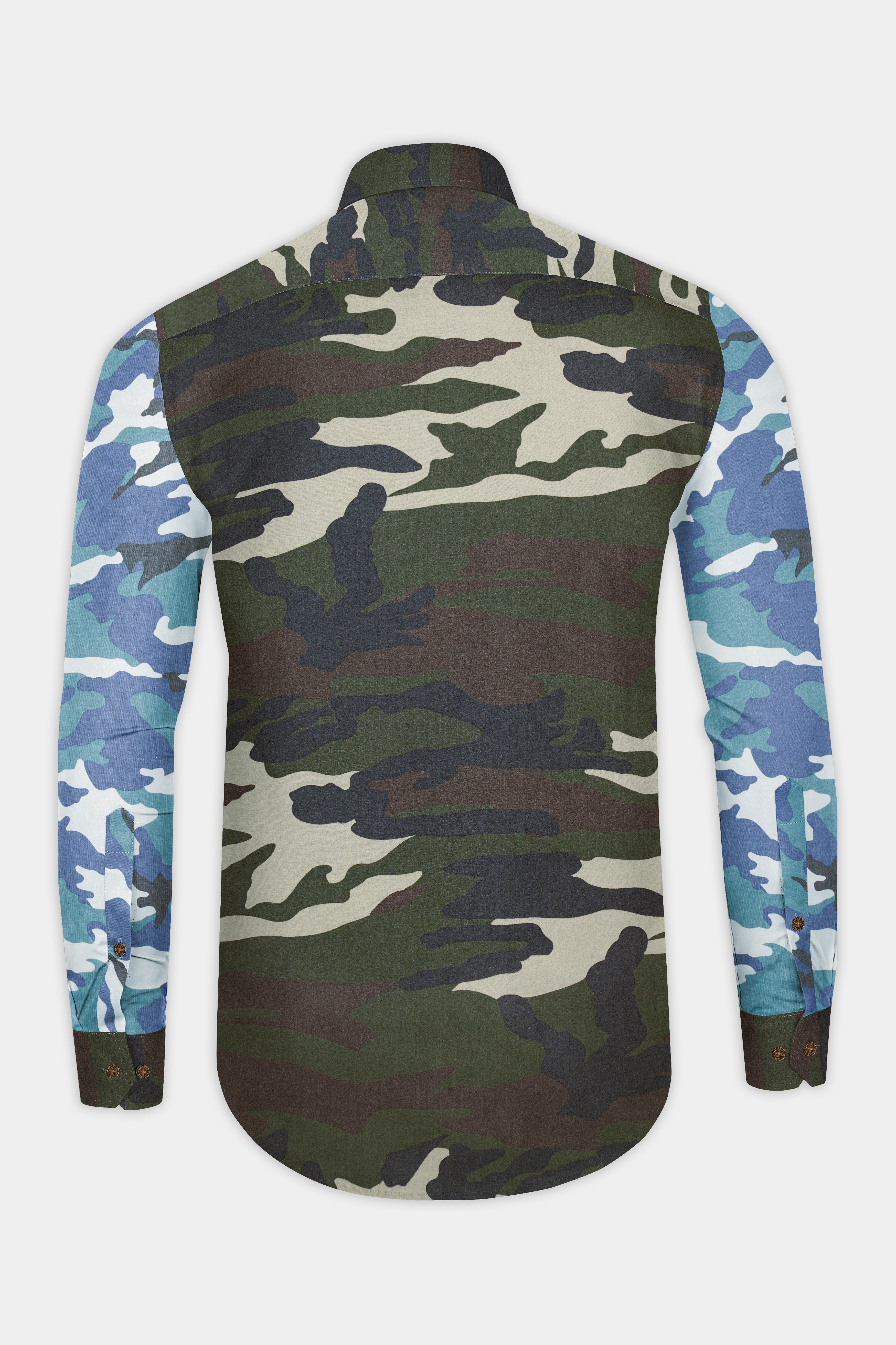 Comet Blue With Multicoloured  Camouflage Printed Royal Oxford Designer Shirt