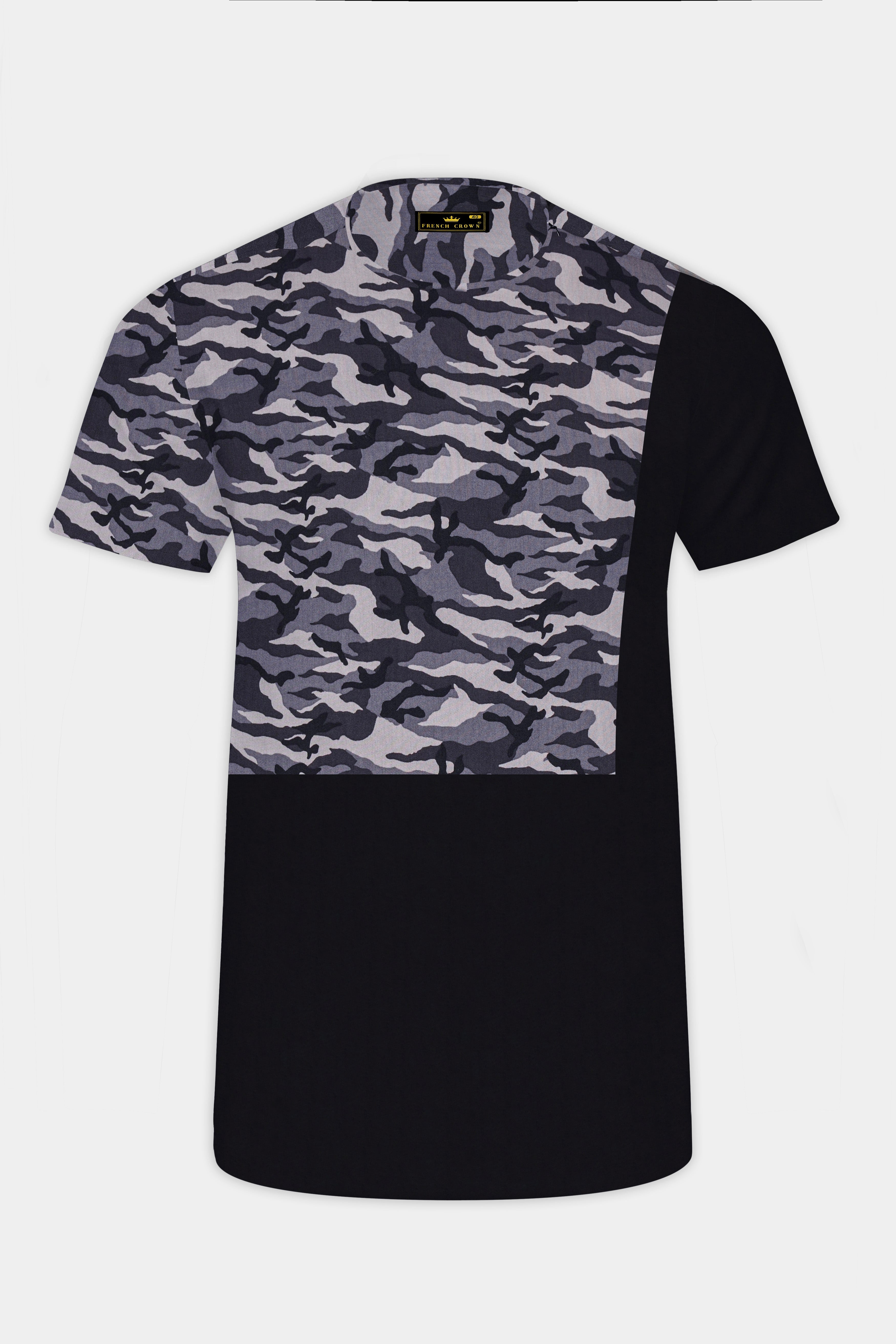Half Camouflage Printed and Half-Black Royal Oxford Designer Bush Shirt