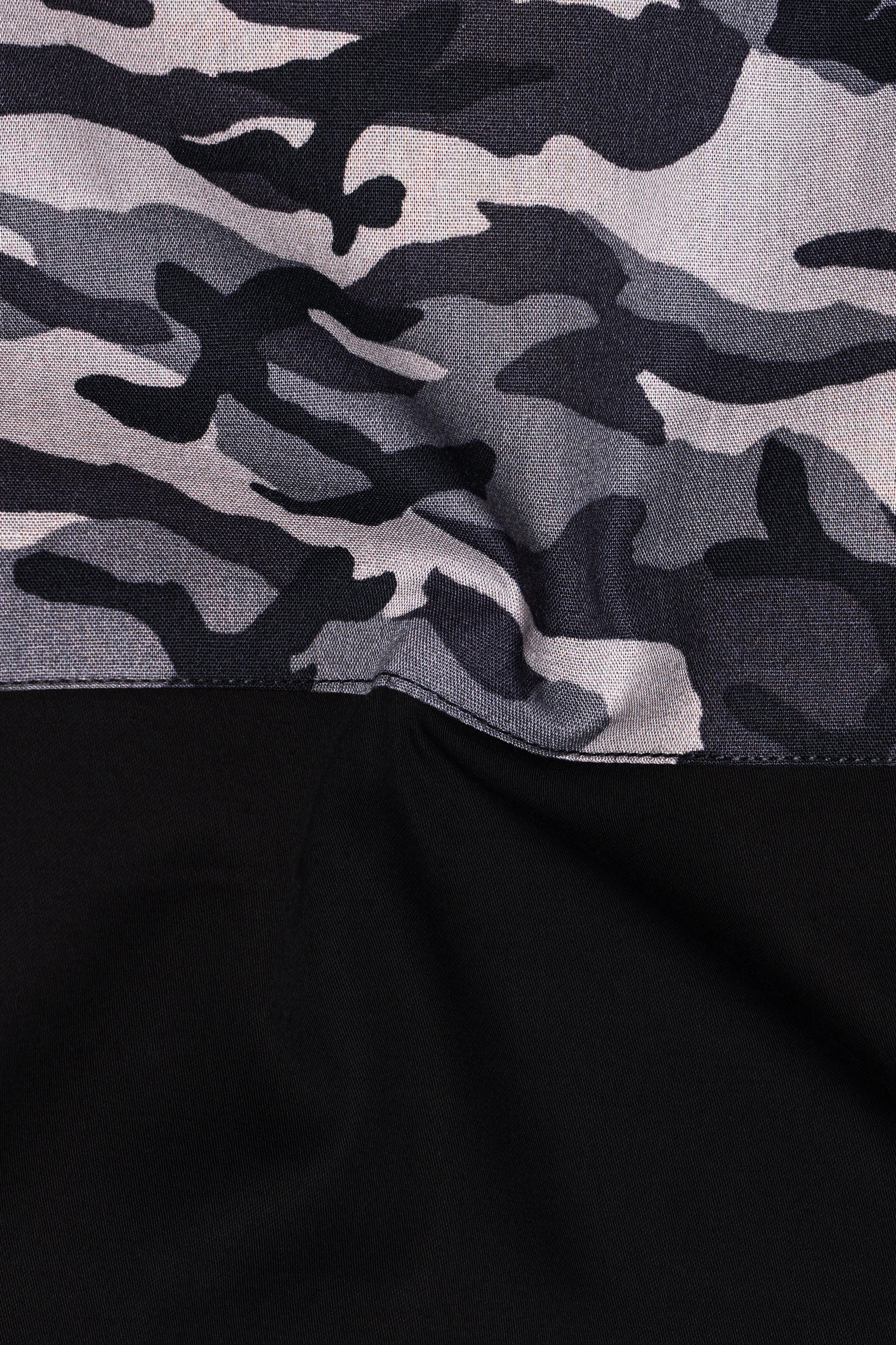 Half Camouflage Printed and Half-Black Royal Oxford Designer Bush Shirt