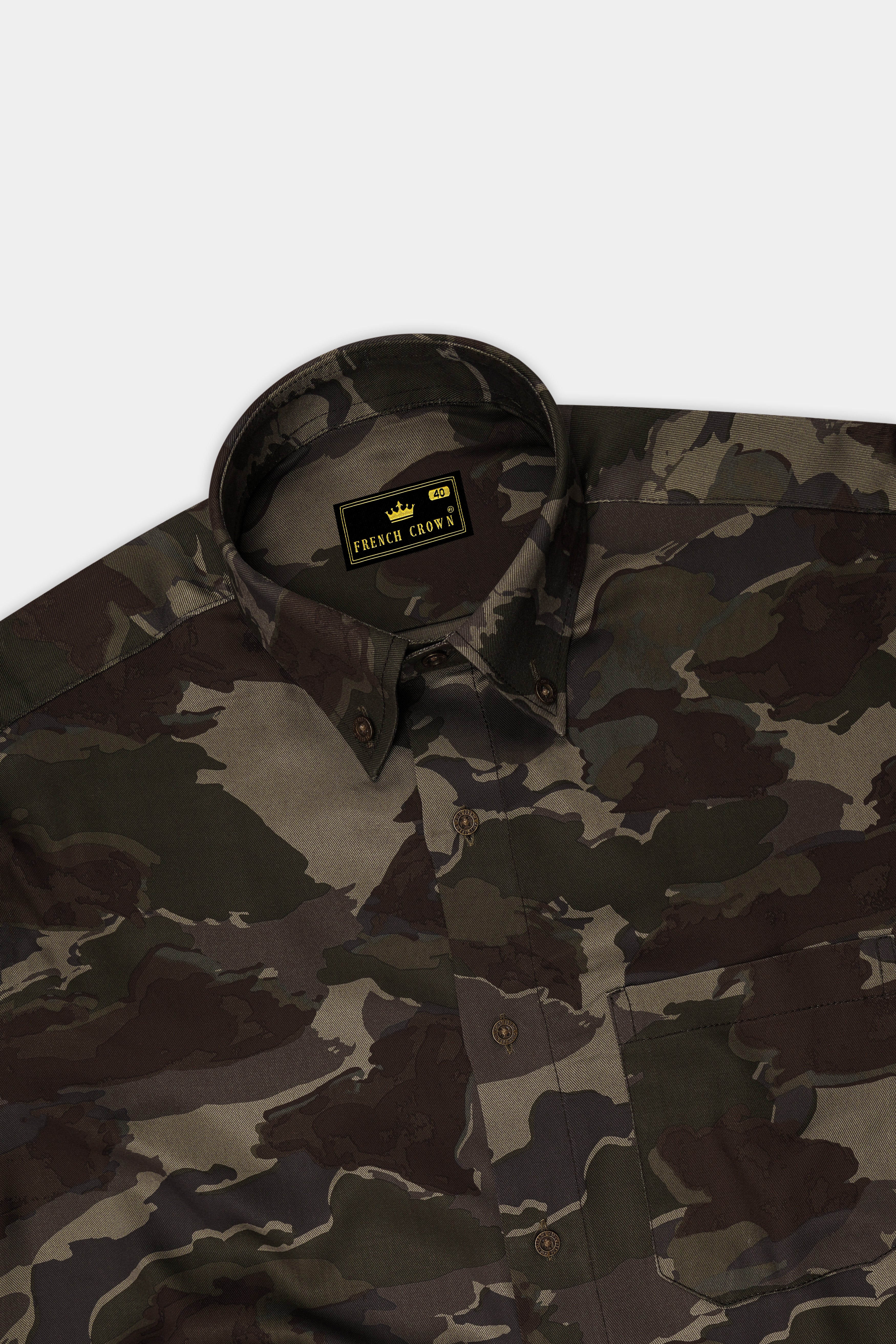 Rebel with Bronco Brown and Rifle Green Camouflage Printed Premium Tencel Shirt