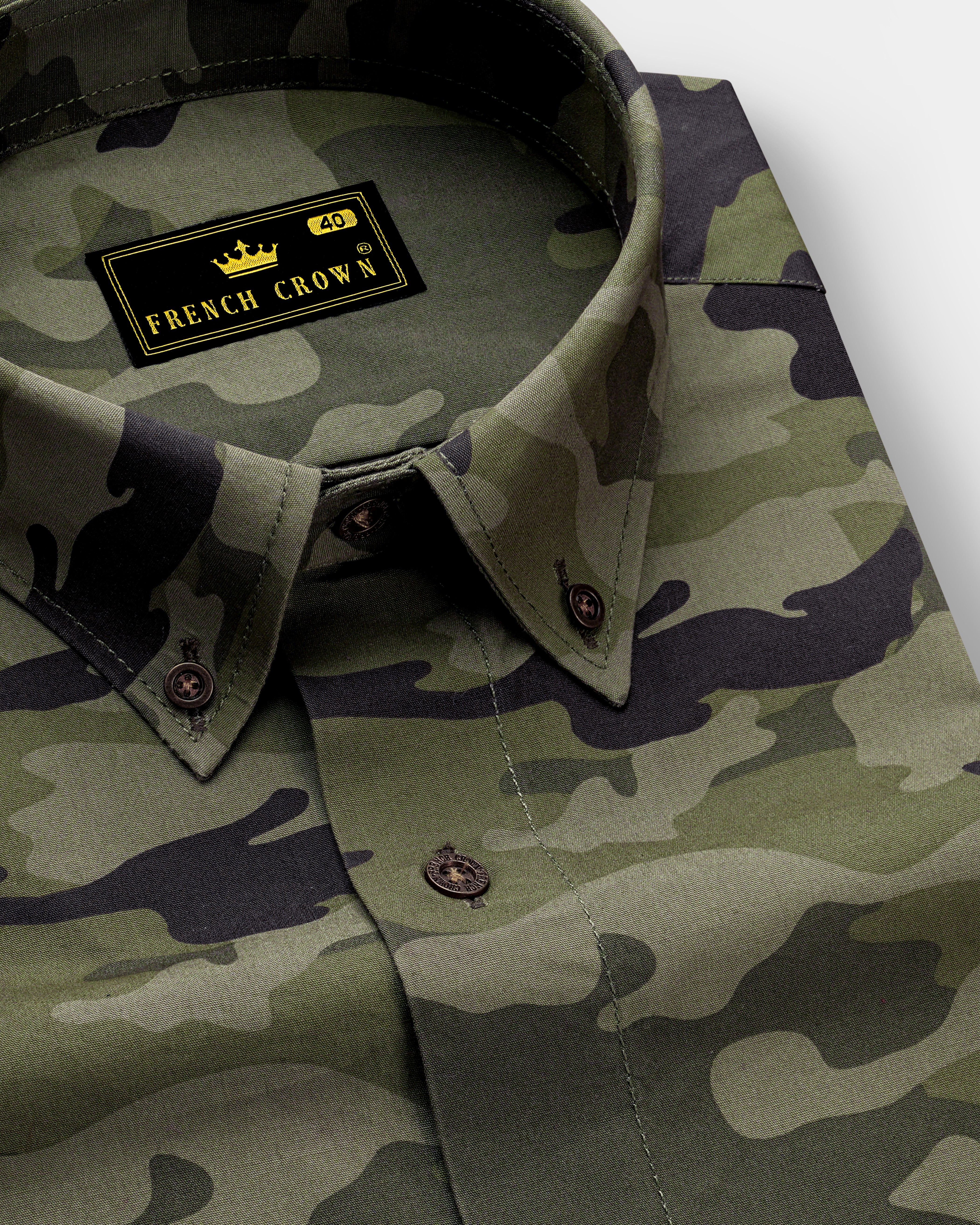 Limed Green with Bistre Brown Camouflage Printed Royal Oxford Shirt