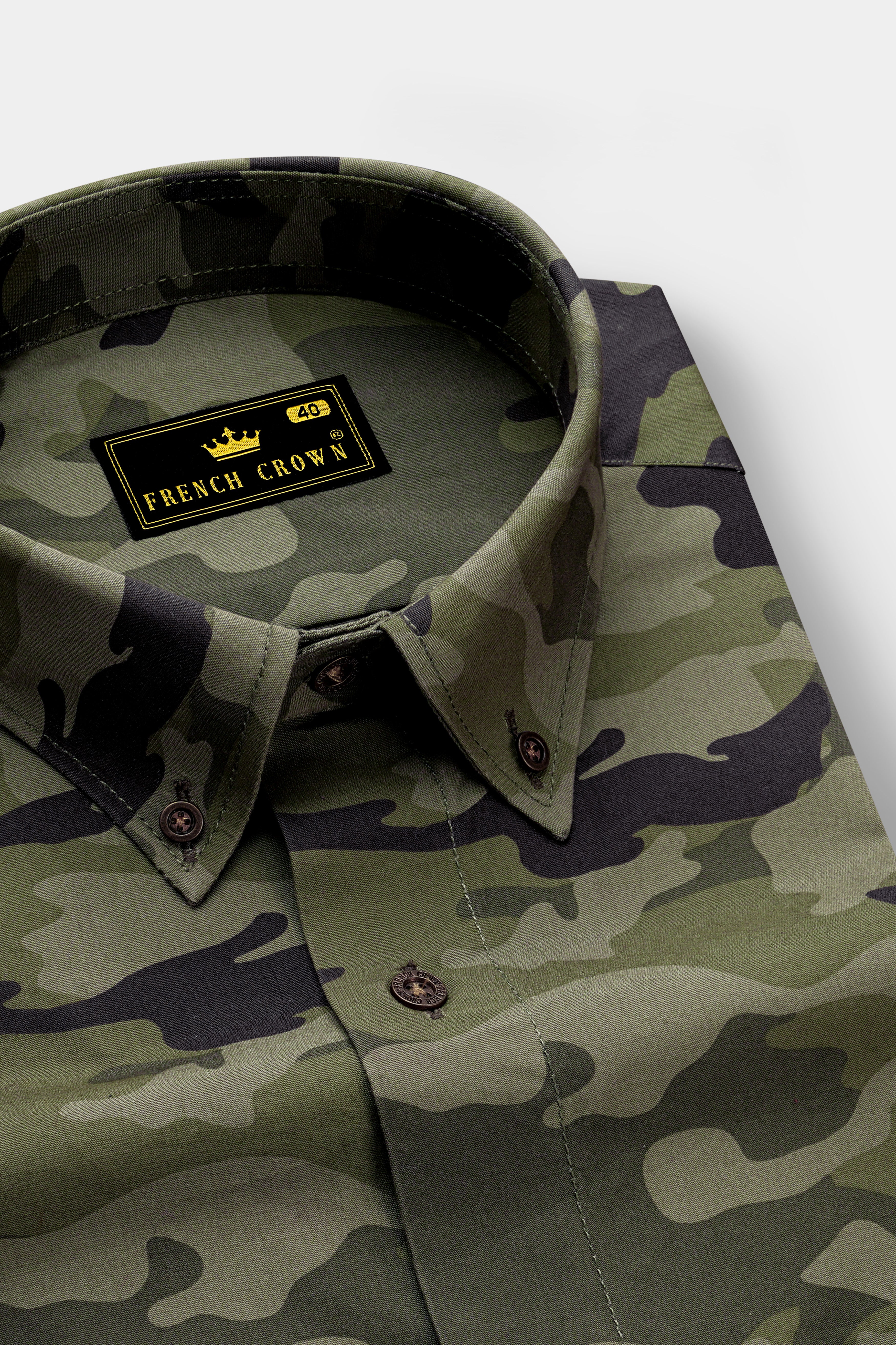 Limed Green with Bistre Brown Camouflage Printed Royal Oxford Shirt