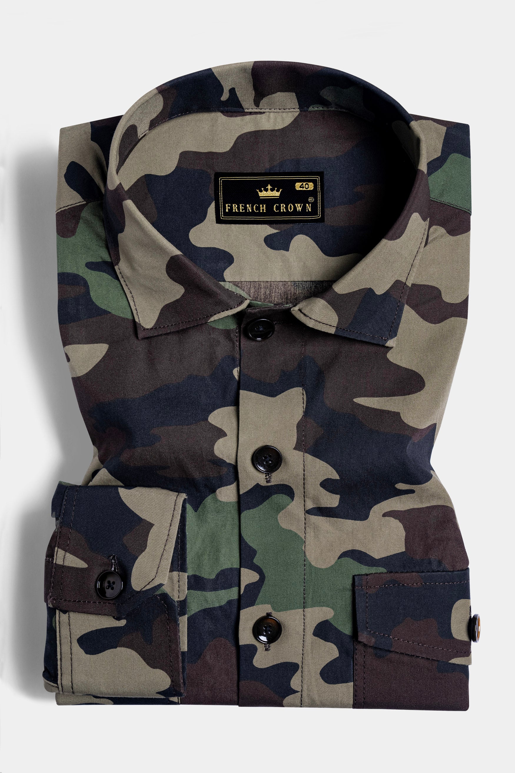Bronco Brown and Ironside Green Camouflage with Special Forces Patchwork Royal Oxford Designer Shirt