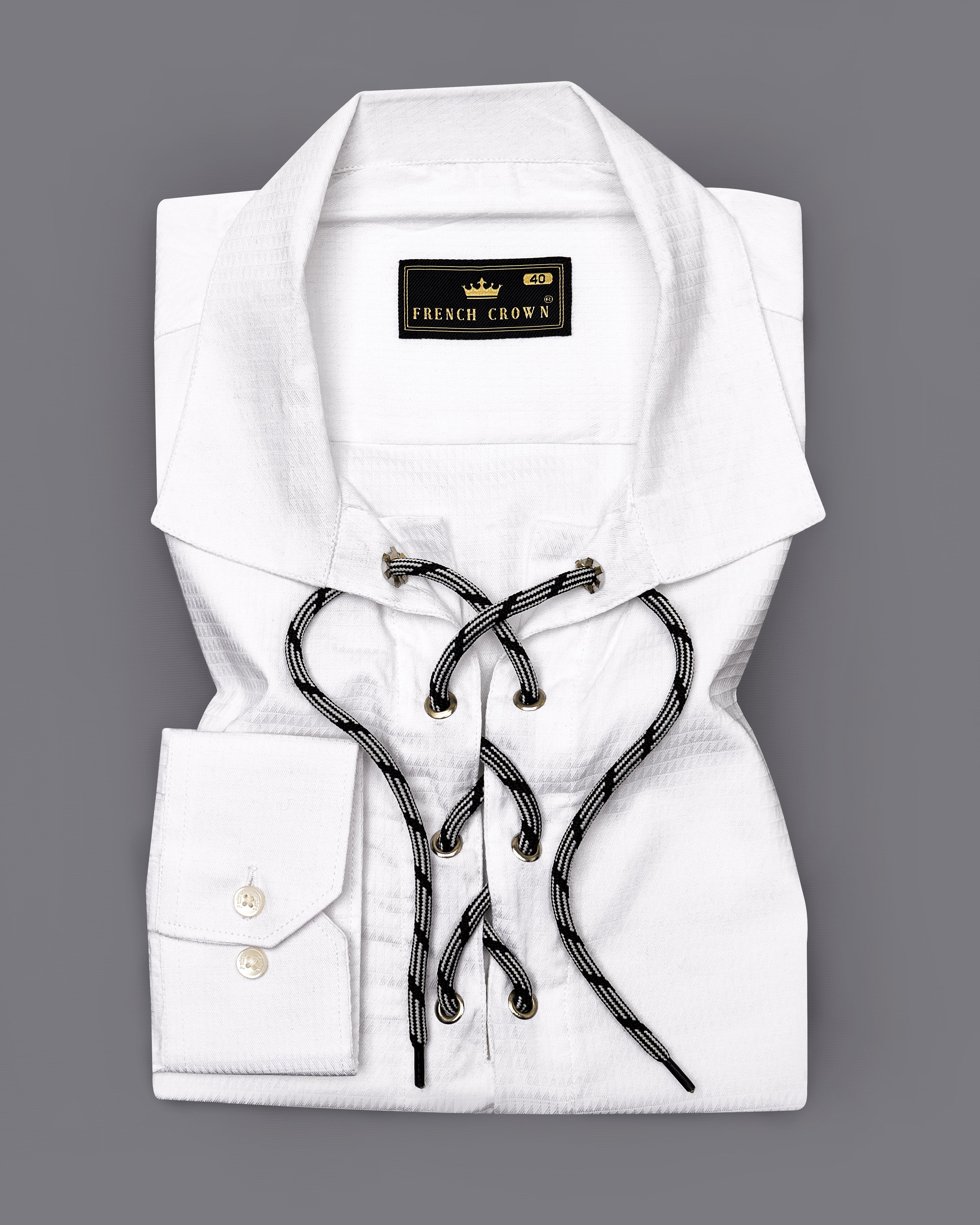 Bright White Dobby Textured Premium Giza Cotton Bohemian Inspired Designer Shirt