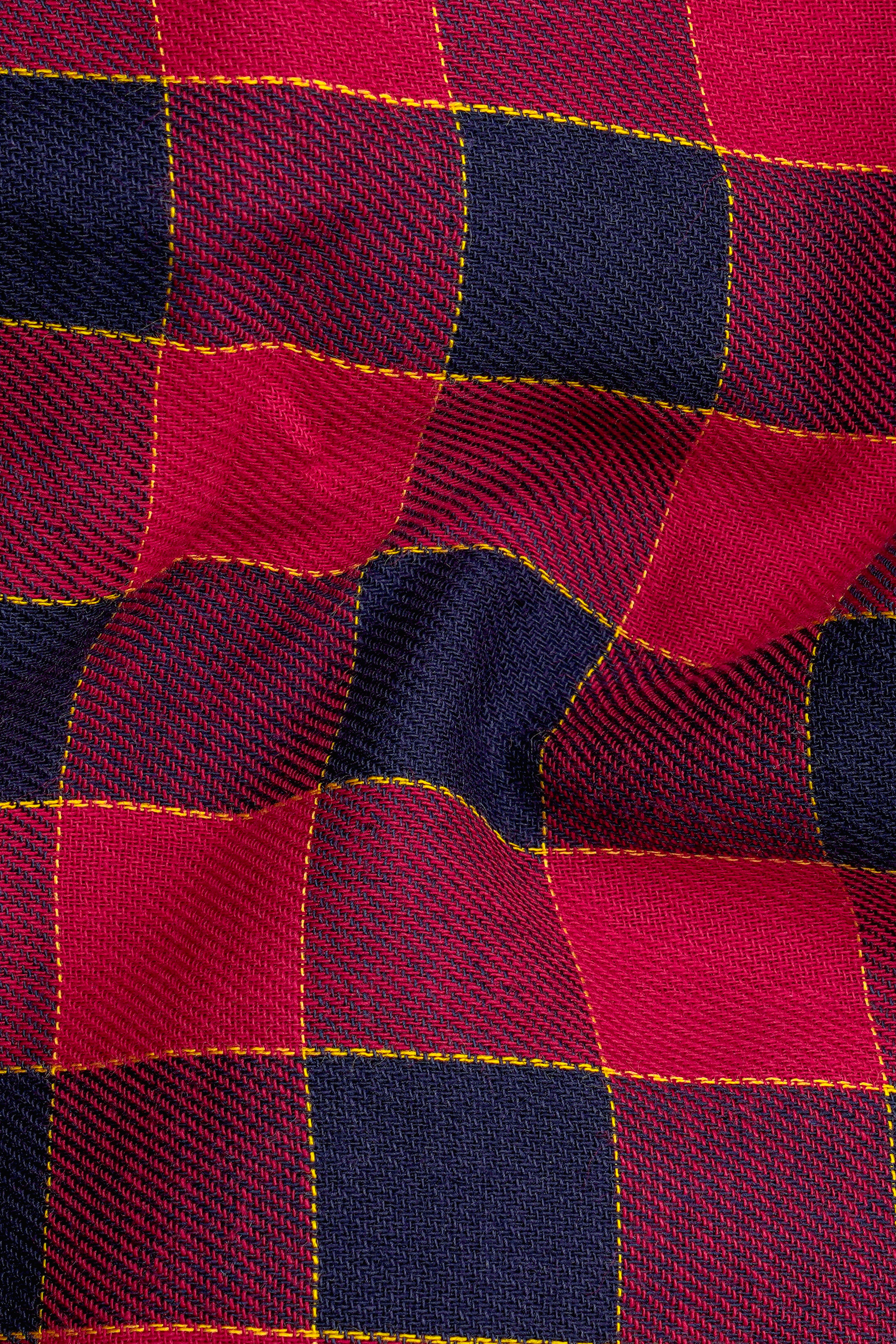 Carmine Red with Black Checked Twill Premium Cotton Shirt