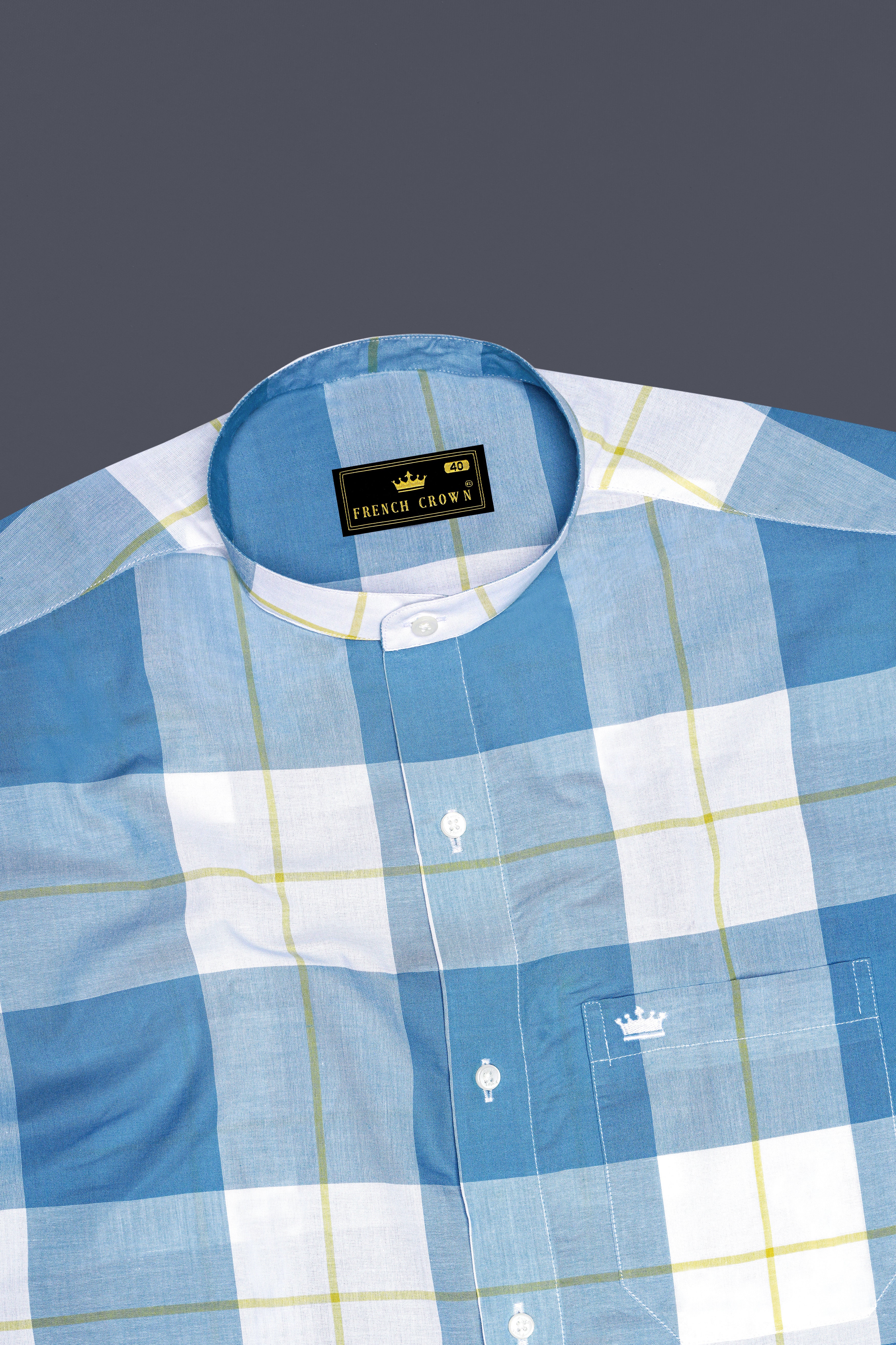 Teal Blue and White Checked Premium Cotton Shirt