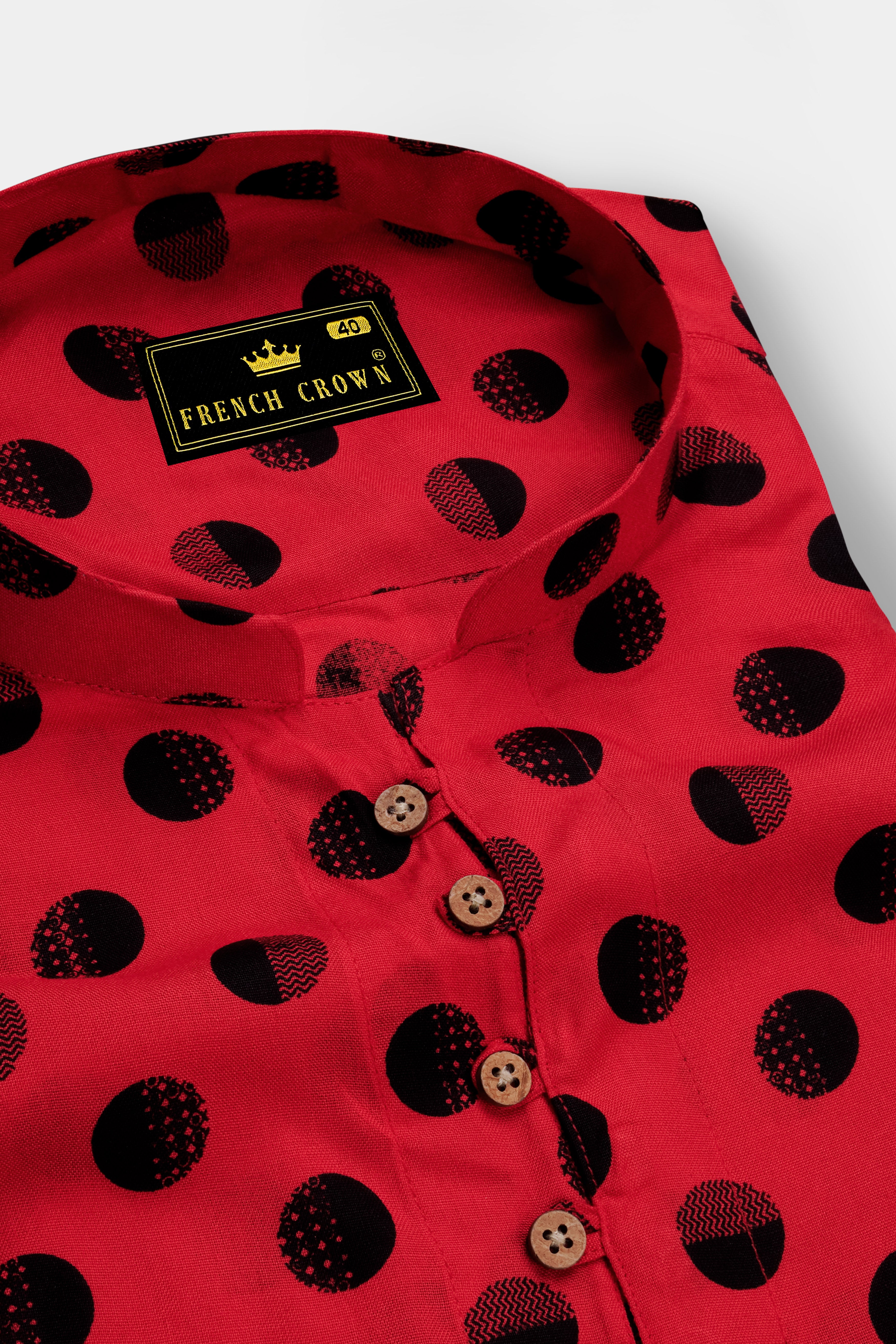 Cardinal Red with Black Polka Dots Premium Tencel Kurta Shirt