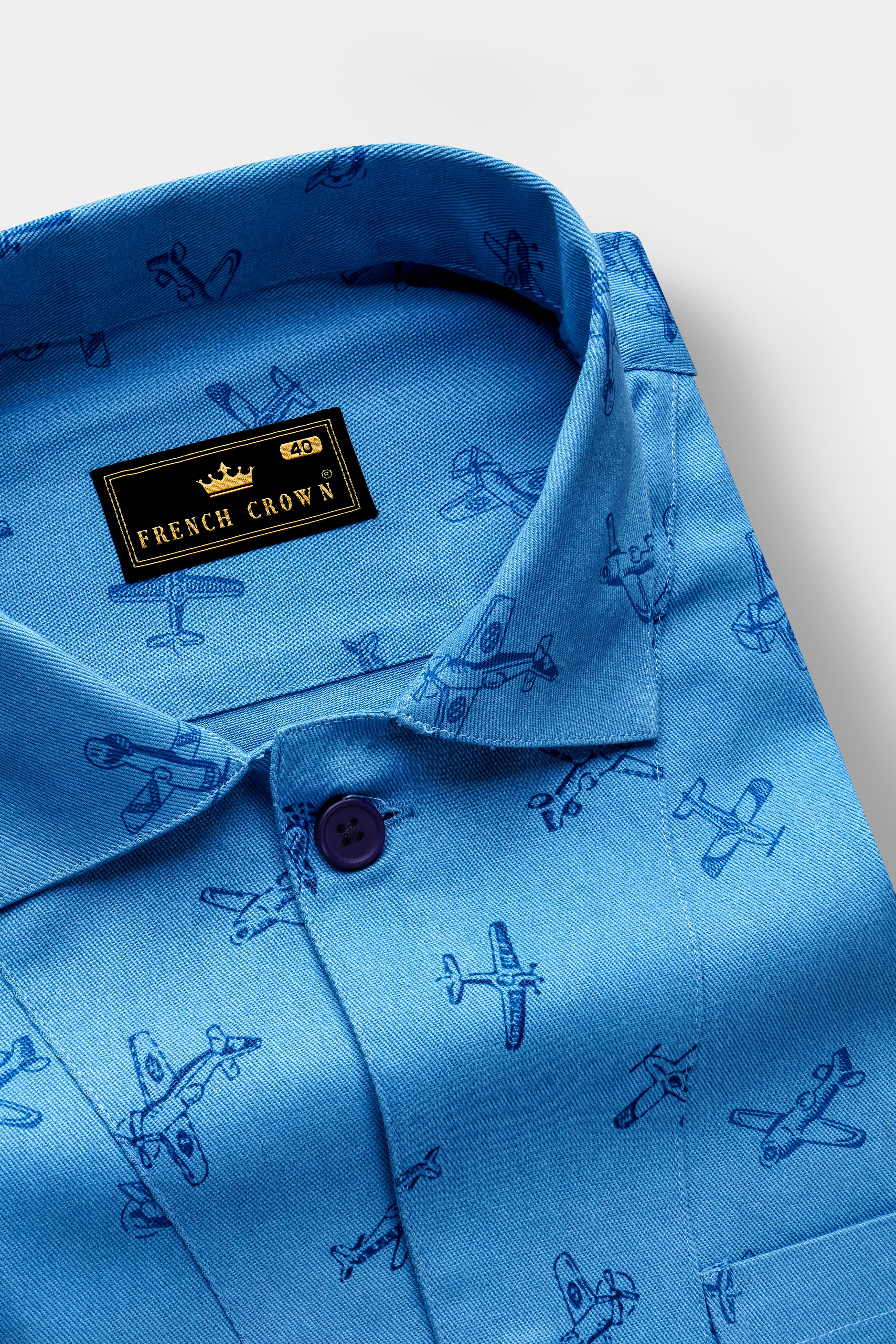Hippie Blue Airplane Printed Royal Oxford Designer Overshirt