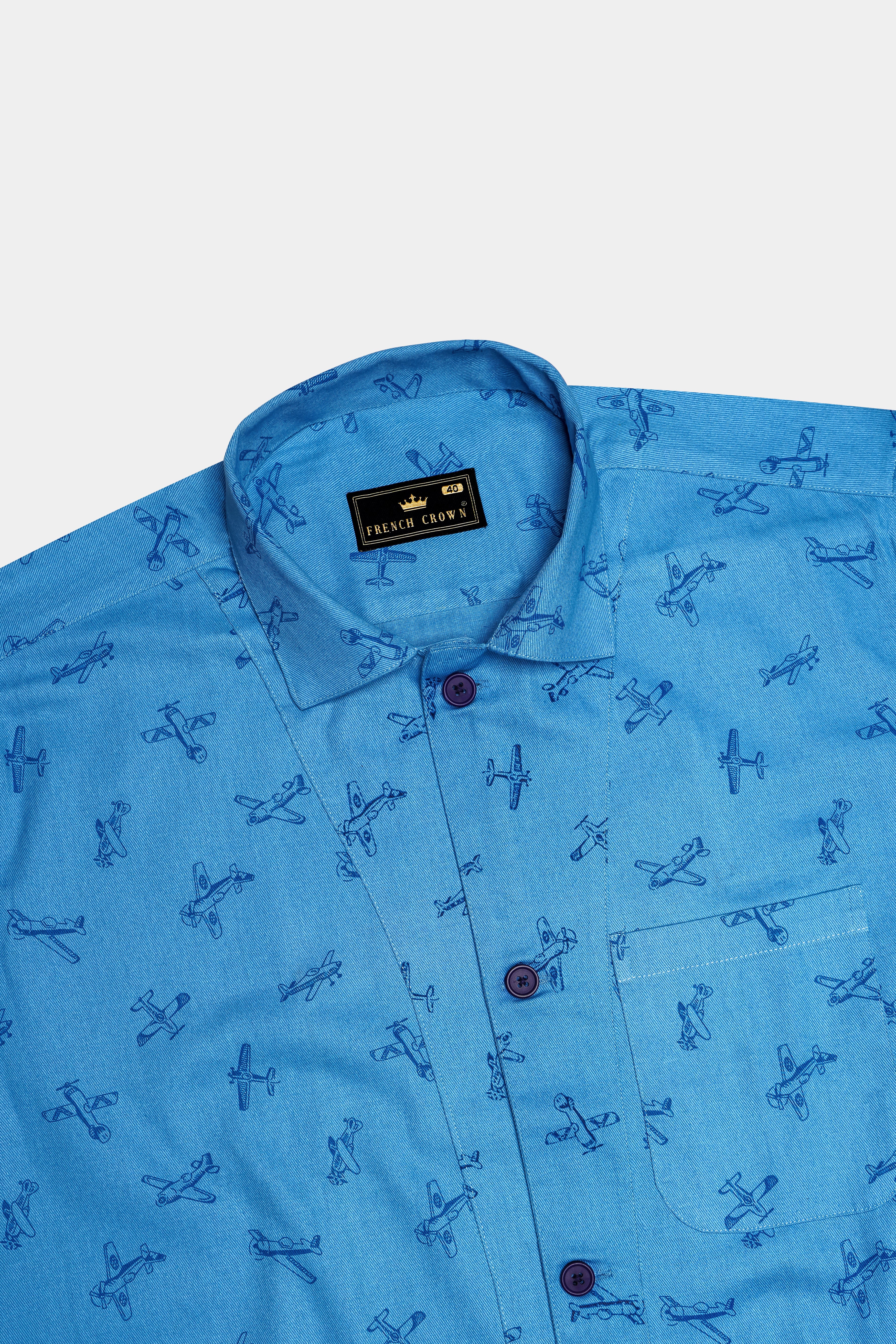 Hippie Blue Airplane Printed Royal Oxford Designer Overshirt