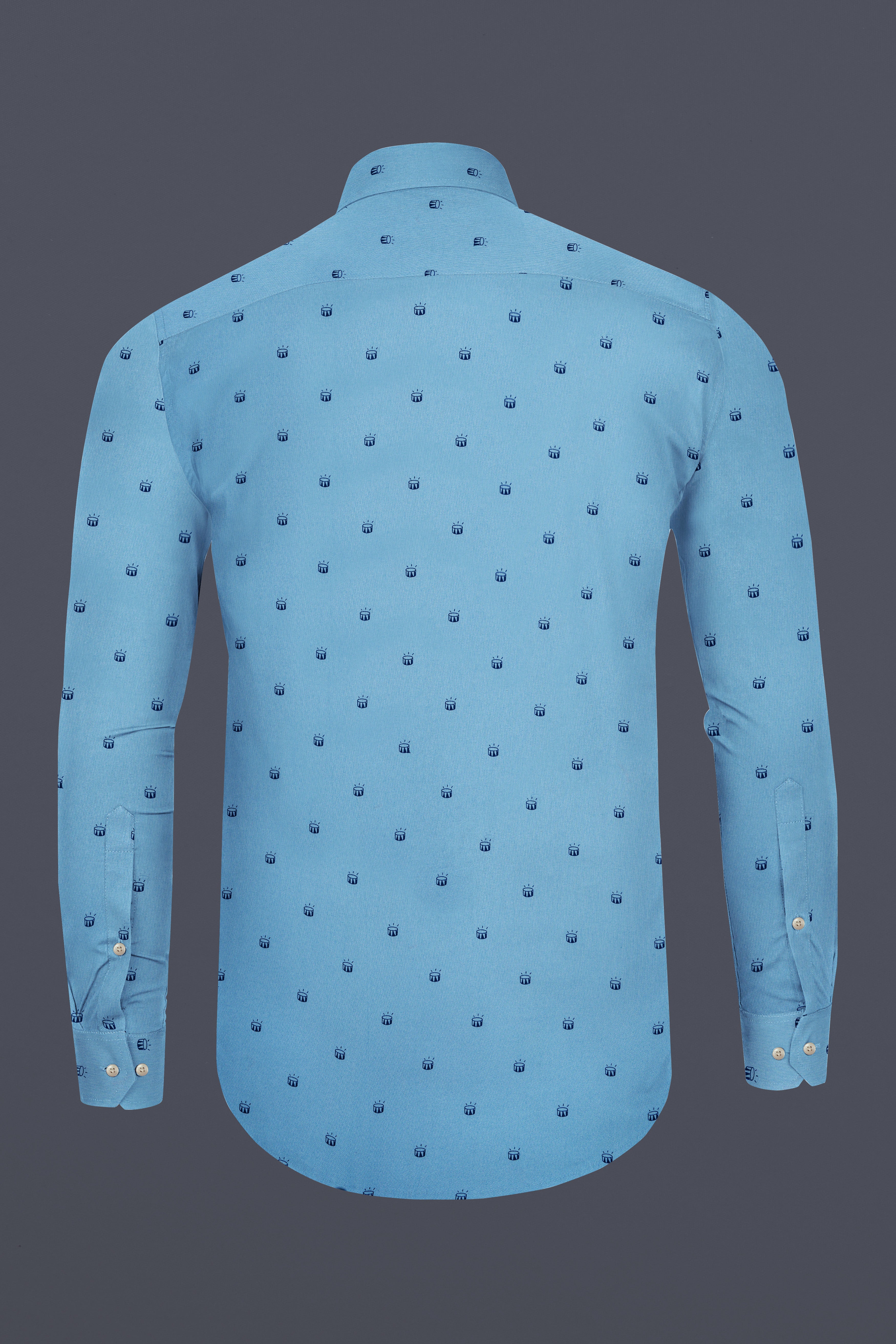 Stream Blue Drums Printed with Green Patches Royal Oxford Designer Overshirt