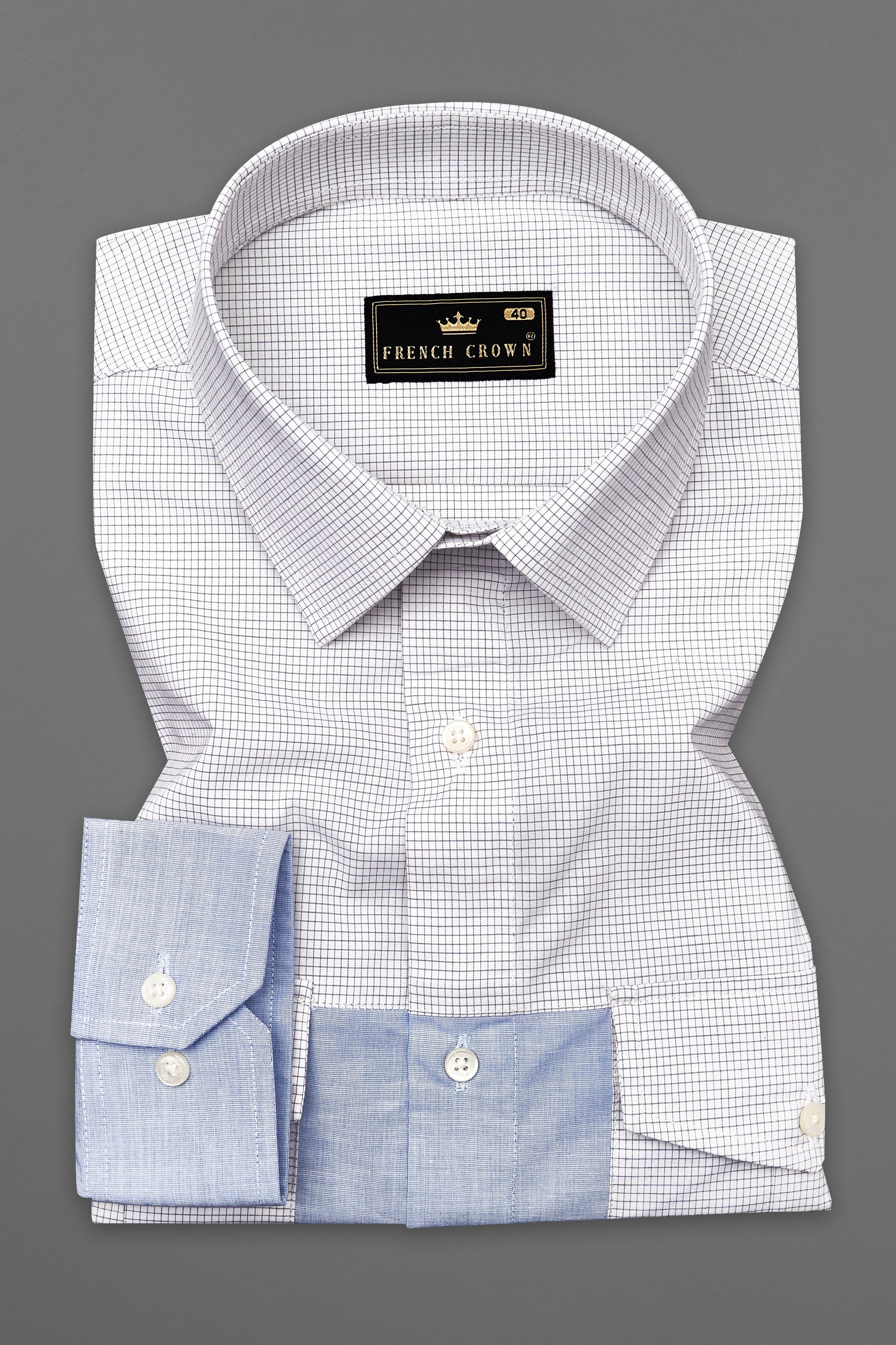 Off White with Pastel Blue Premium Cotton Designer Shirt