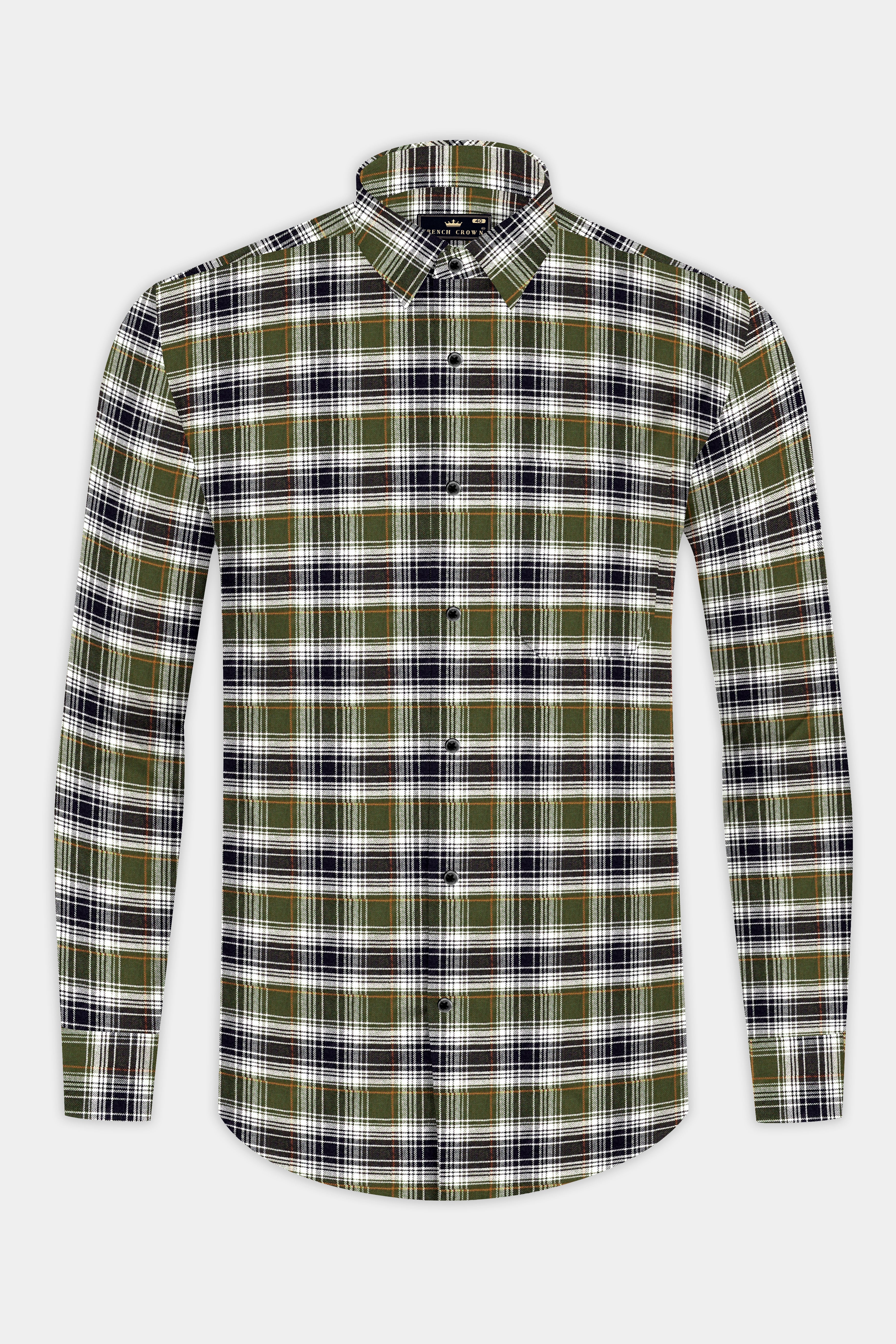 Camouflage Green with Zeus Black Plaid Flannel Shirt