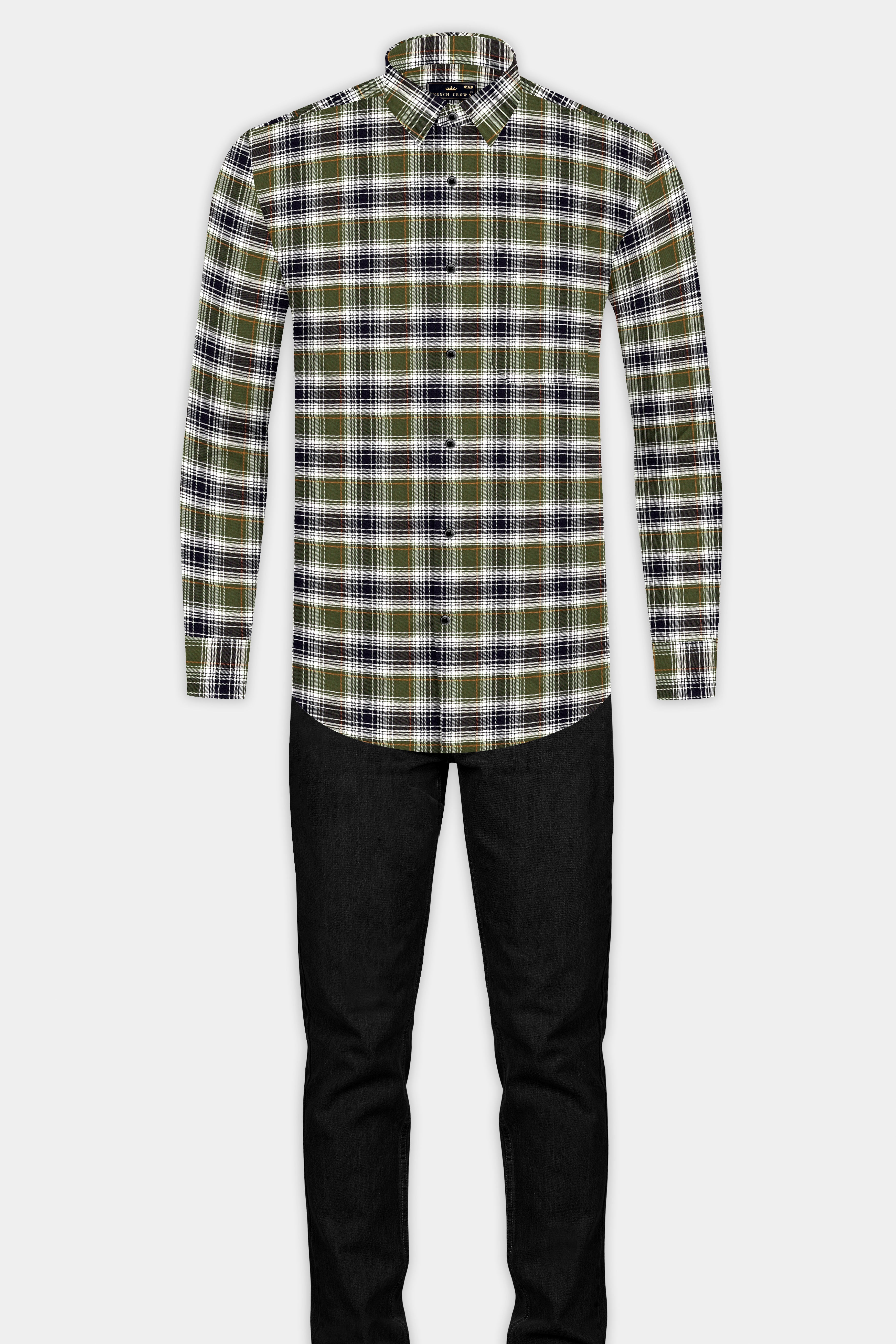 Camouflage Green with Zeus Black Plaid Flannel Shirt