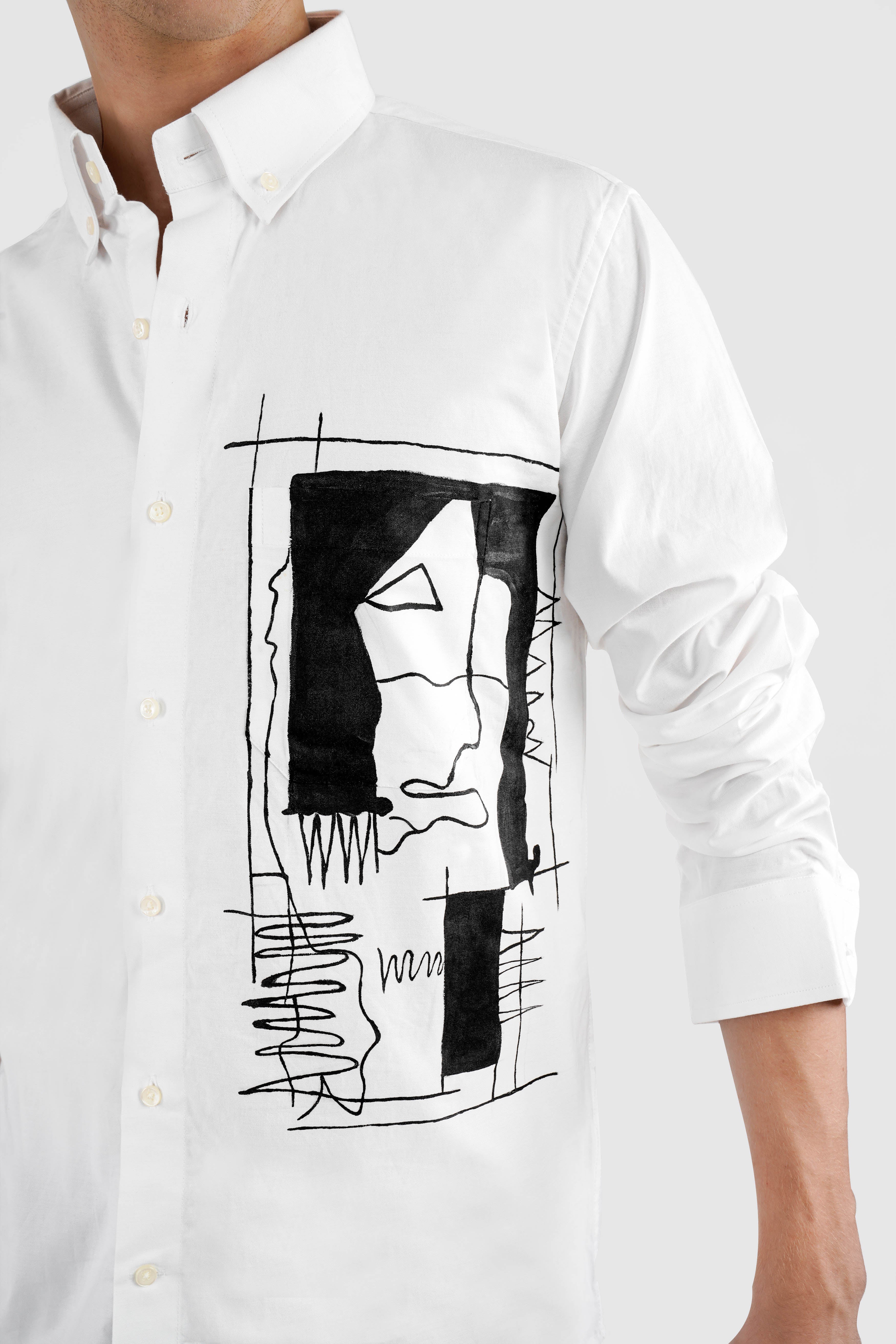 Bright White with Black Hand Painted Royal Oxford Designer Shirt