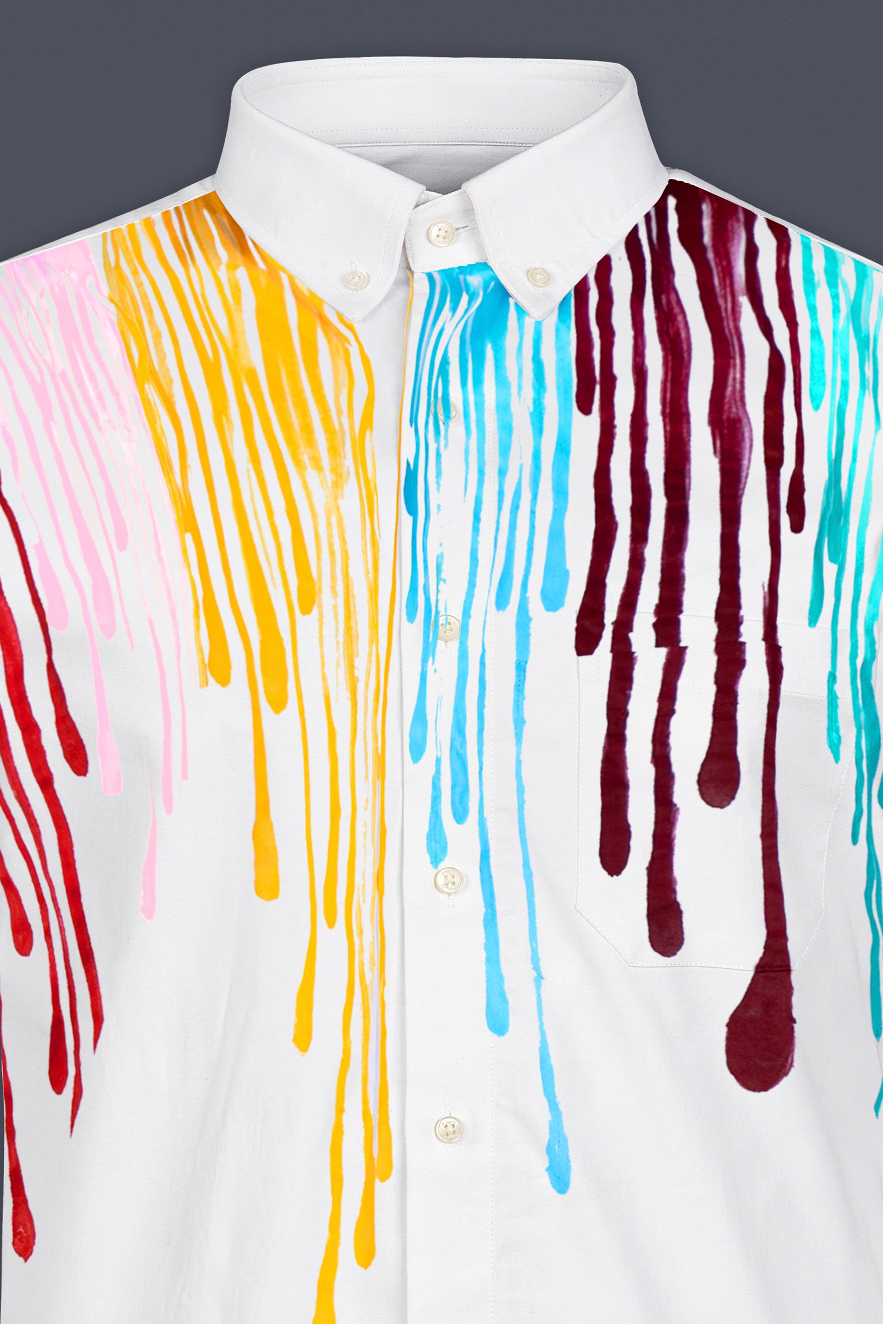 Bright White Melting Color Effect Hand Painted Royal Oxford Shirt