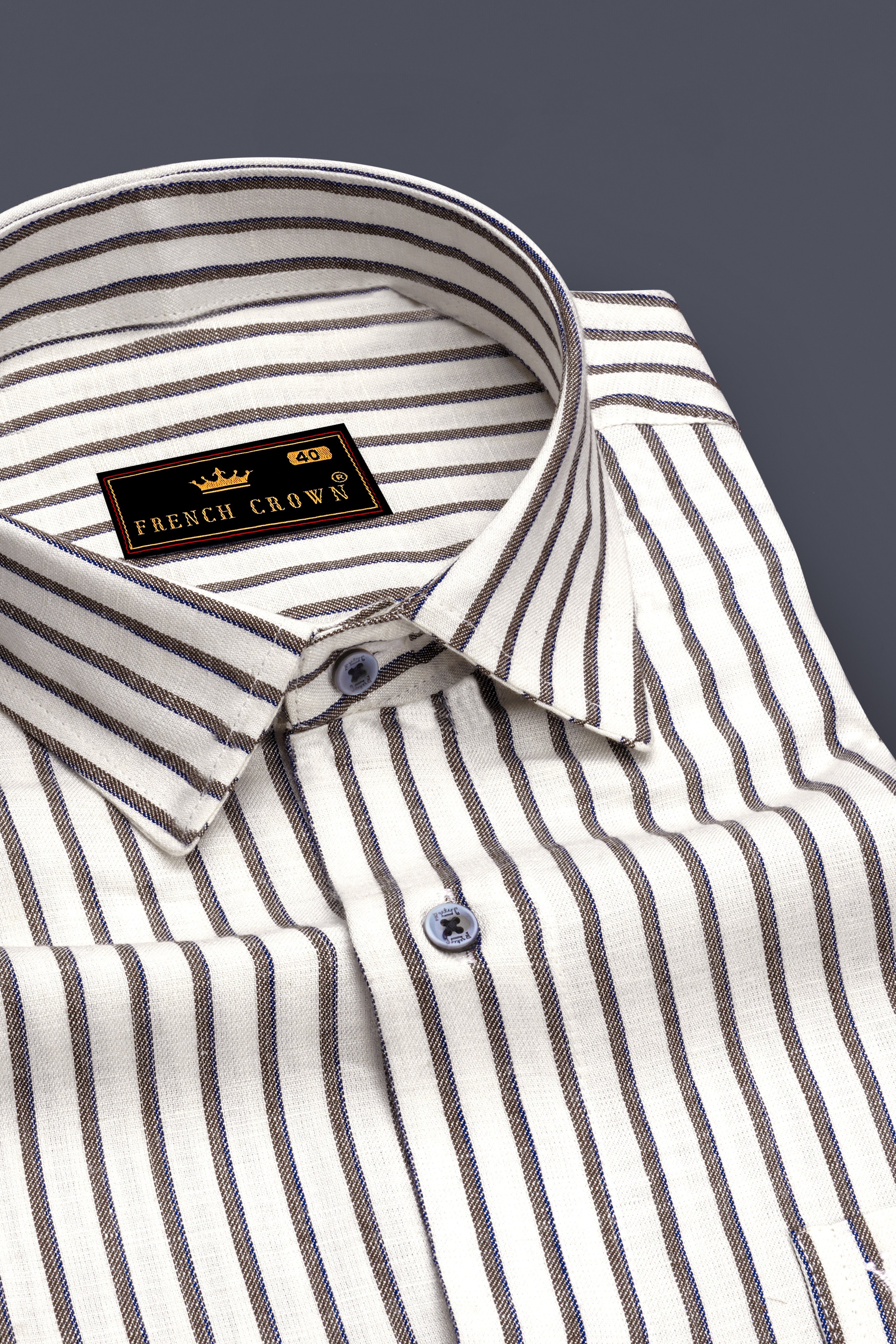 Off White with Hemlock Brown Striped Tencel Shirt