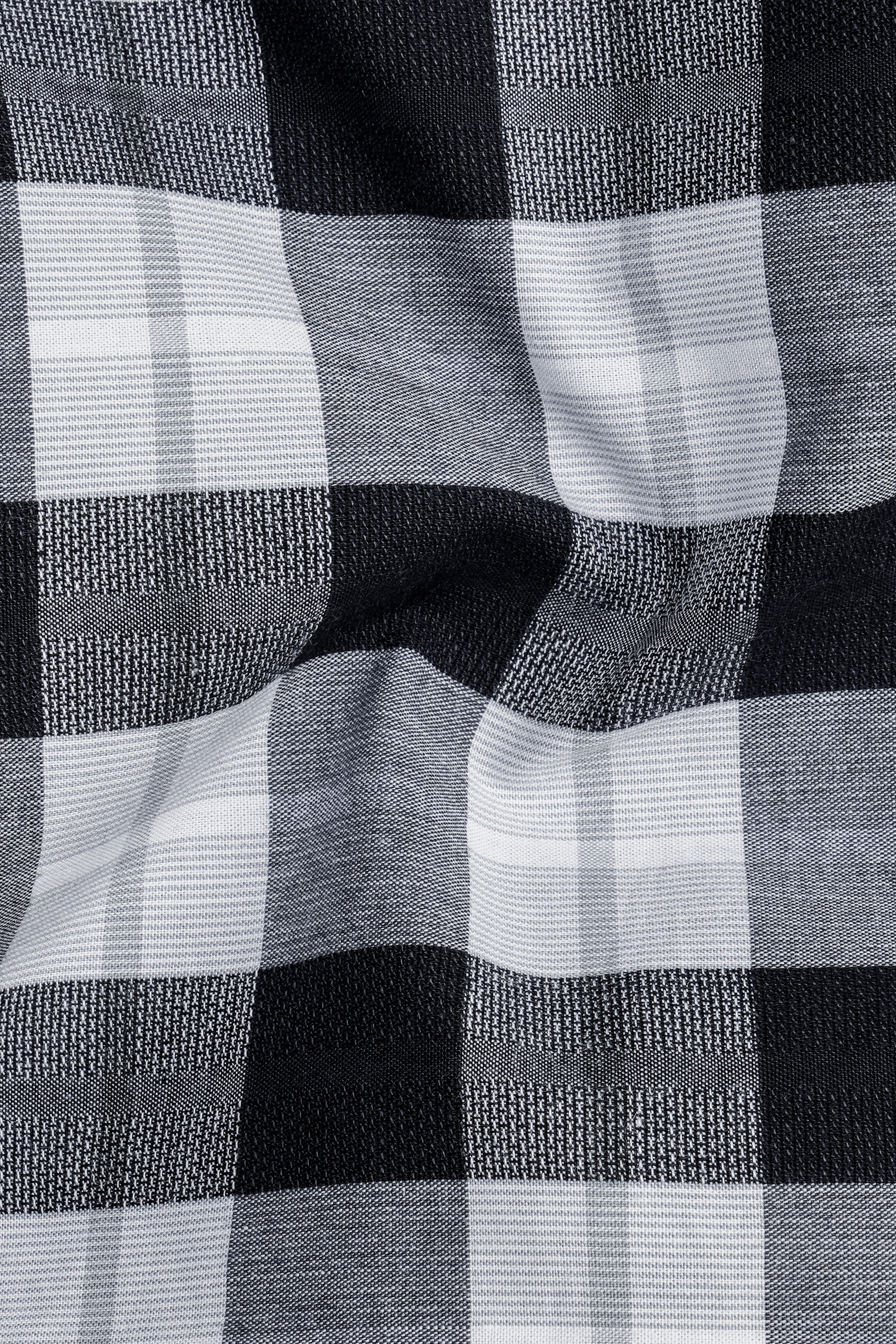 Black and White Checkered Dobby Textured Premium Giza Cotton Shirt