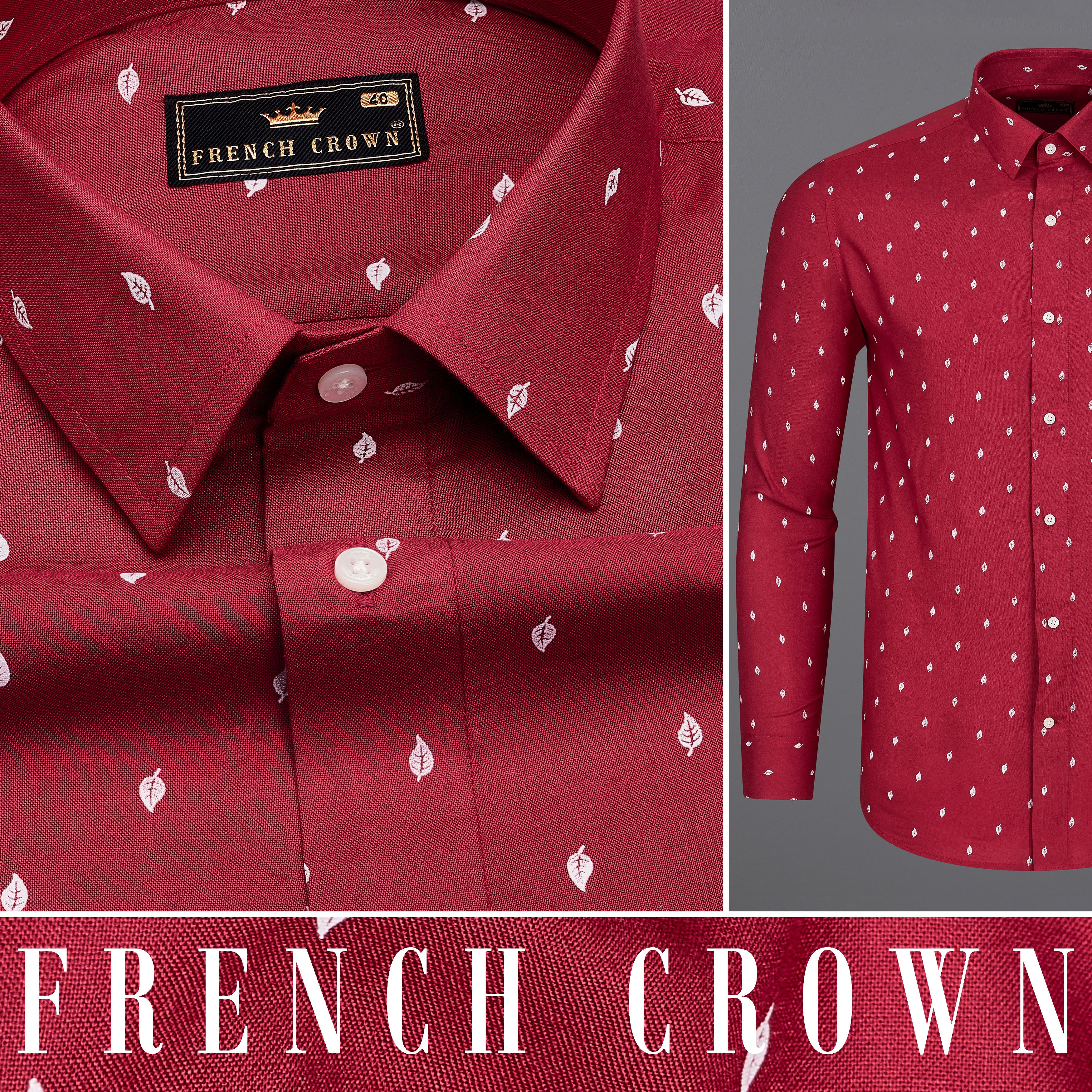 Burgundy Leaves Textured Premium Tencel Shirt
