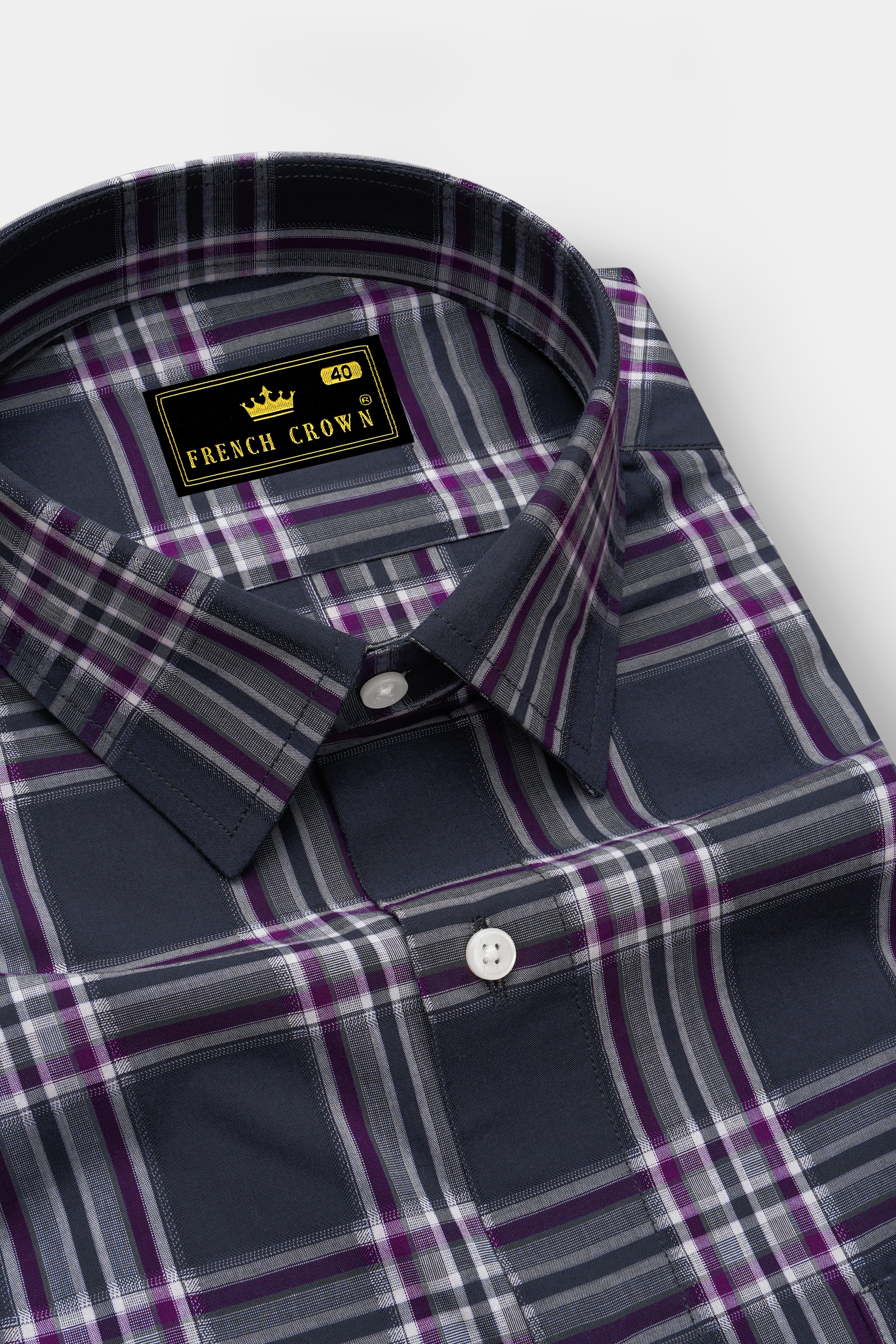 Thunder Blue with Eminence Purple Plaid Dobby Textured Premium Giza Cotton Shirt