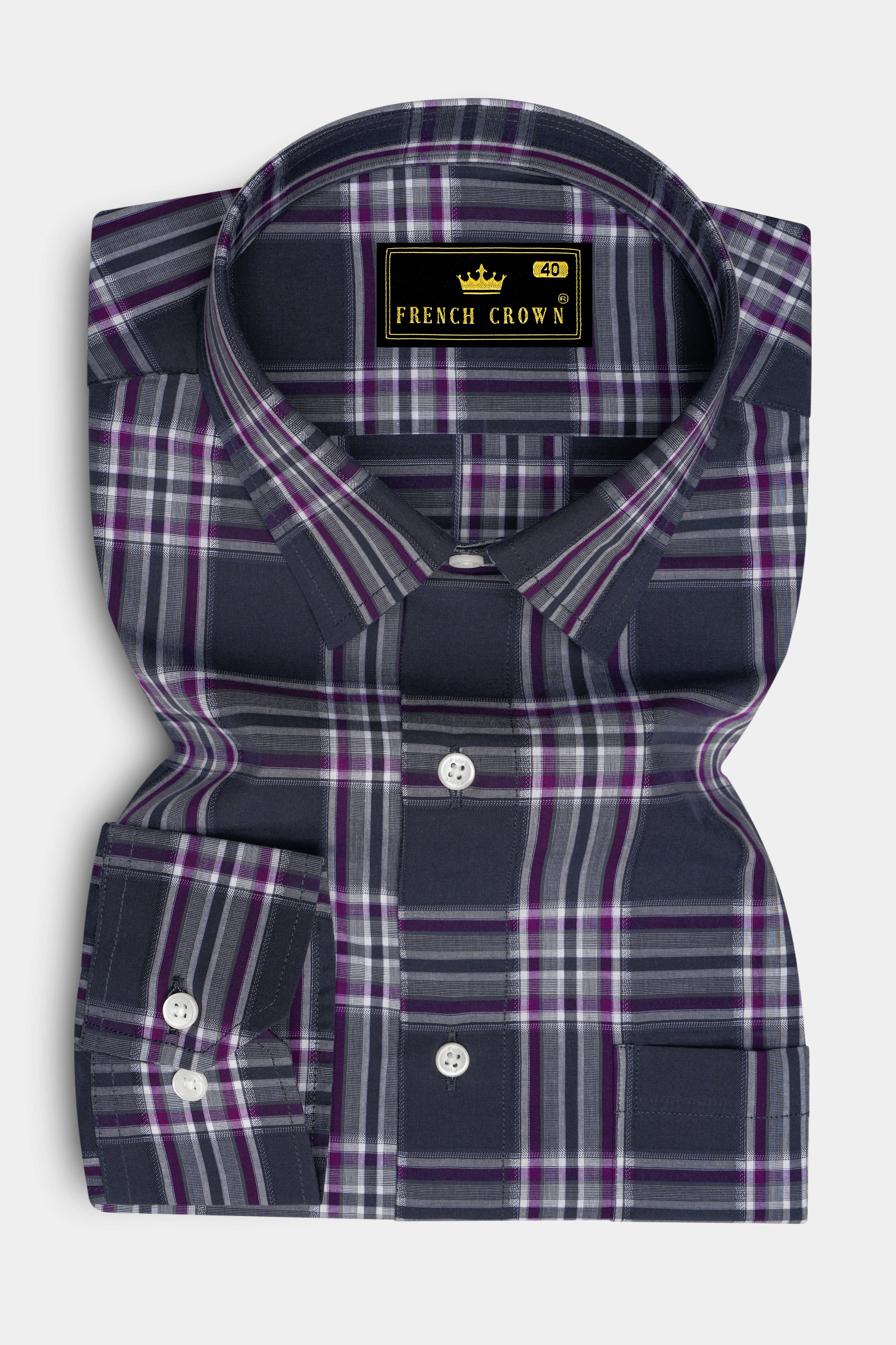 Thunder Blue with Eminence Purple Plaid Dobby Textured Premium Giza Cotton Shirt