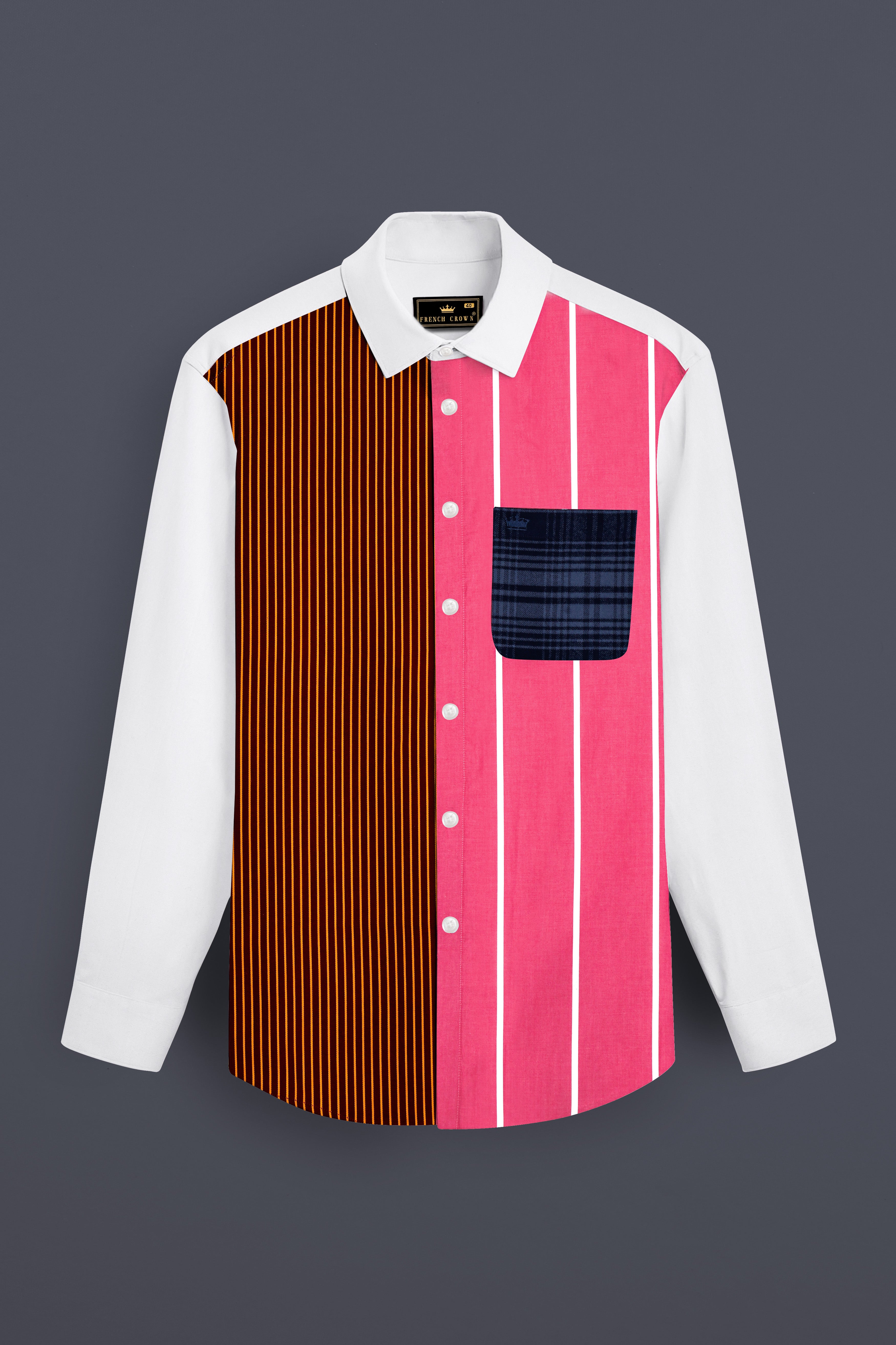 Cabaret Pink with Crater Maroon Multicolour Striped Premium Cotton Designer Shirt