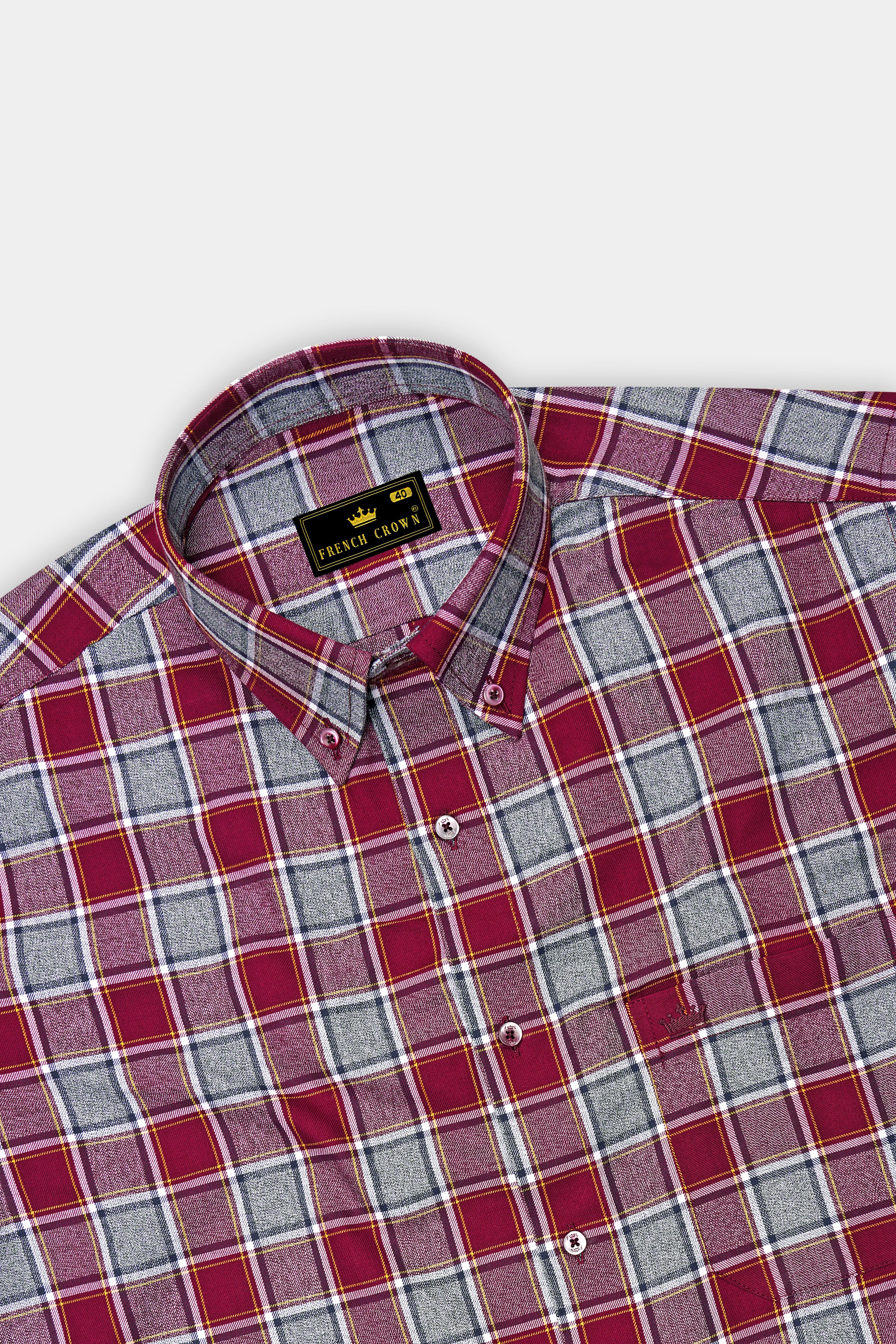 Cherrywood Red Multicolour Twill Checkered Premium Cotton Shirt