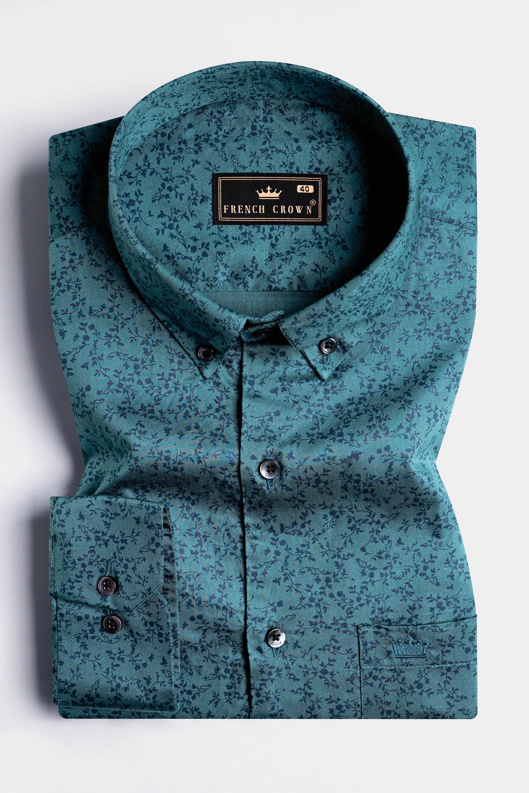 Deep Teal Green Ditsy Textured Royal Oxford Shirt