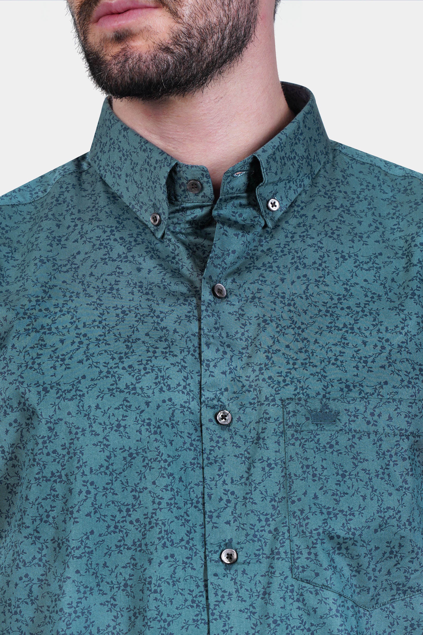 Deep Teal Green Ditsy Textured Royal Oxford Shirt