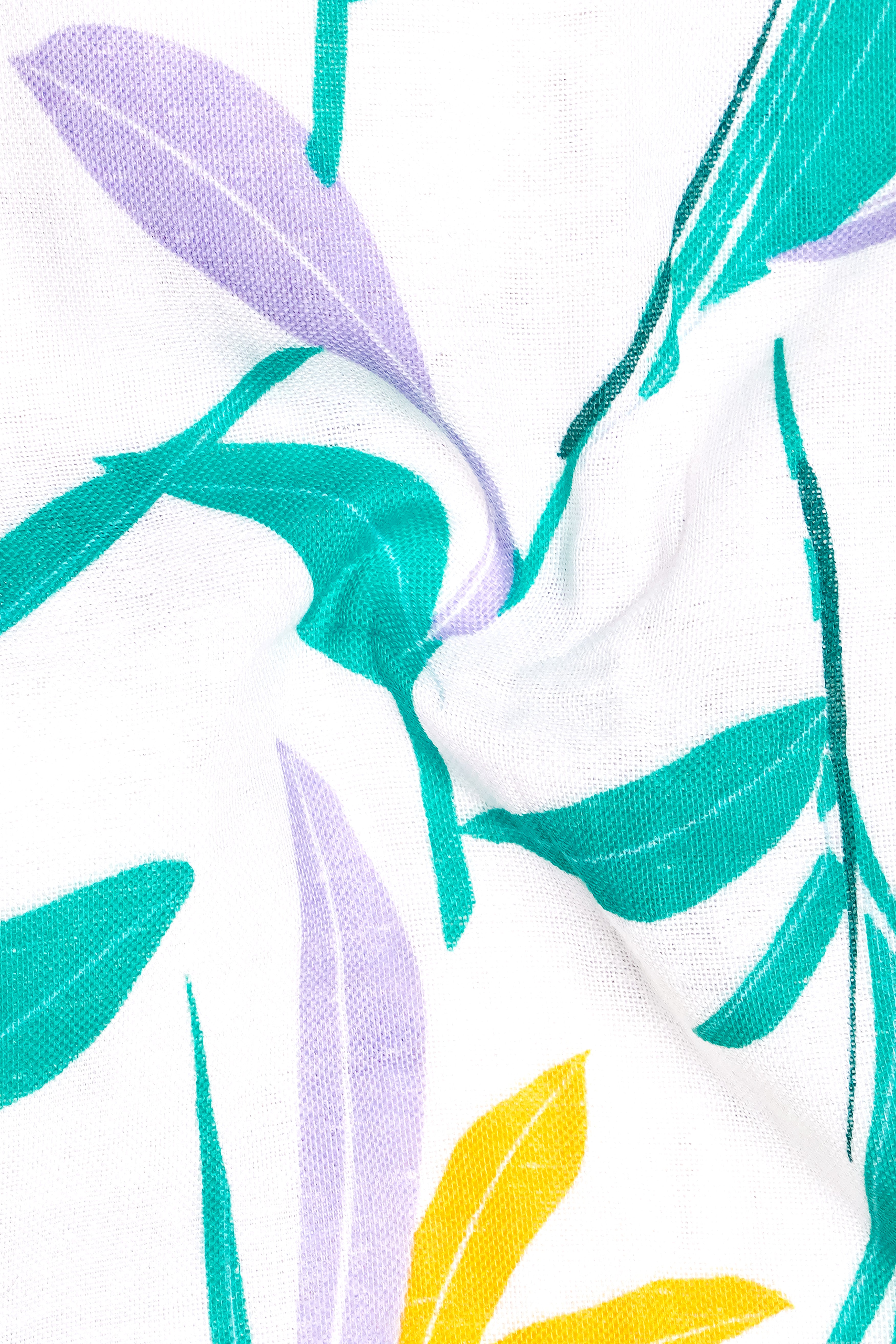 Bright White with Multicolour Leaves Printed Royal Oxford Shirt