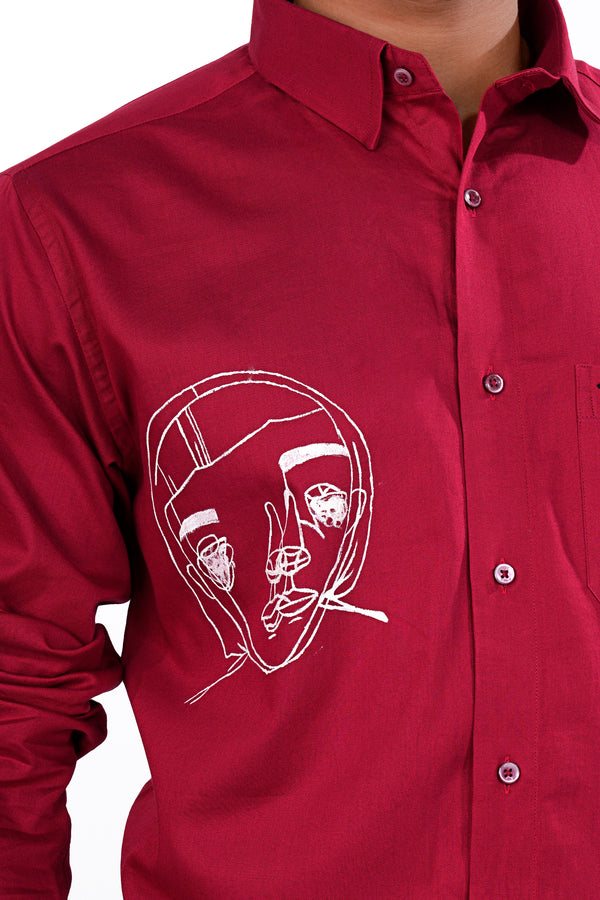 Cardinal Red Hand Painted Twill Premium Cotton Designer Shirt